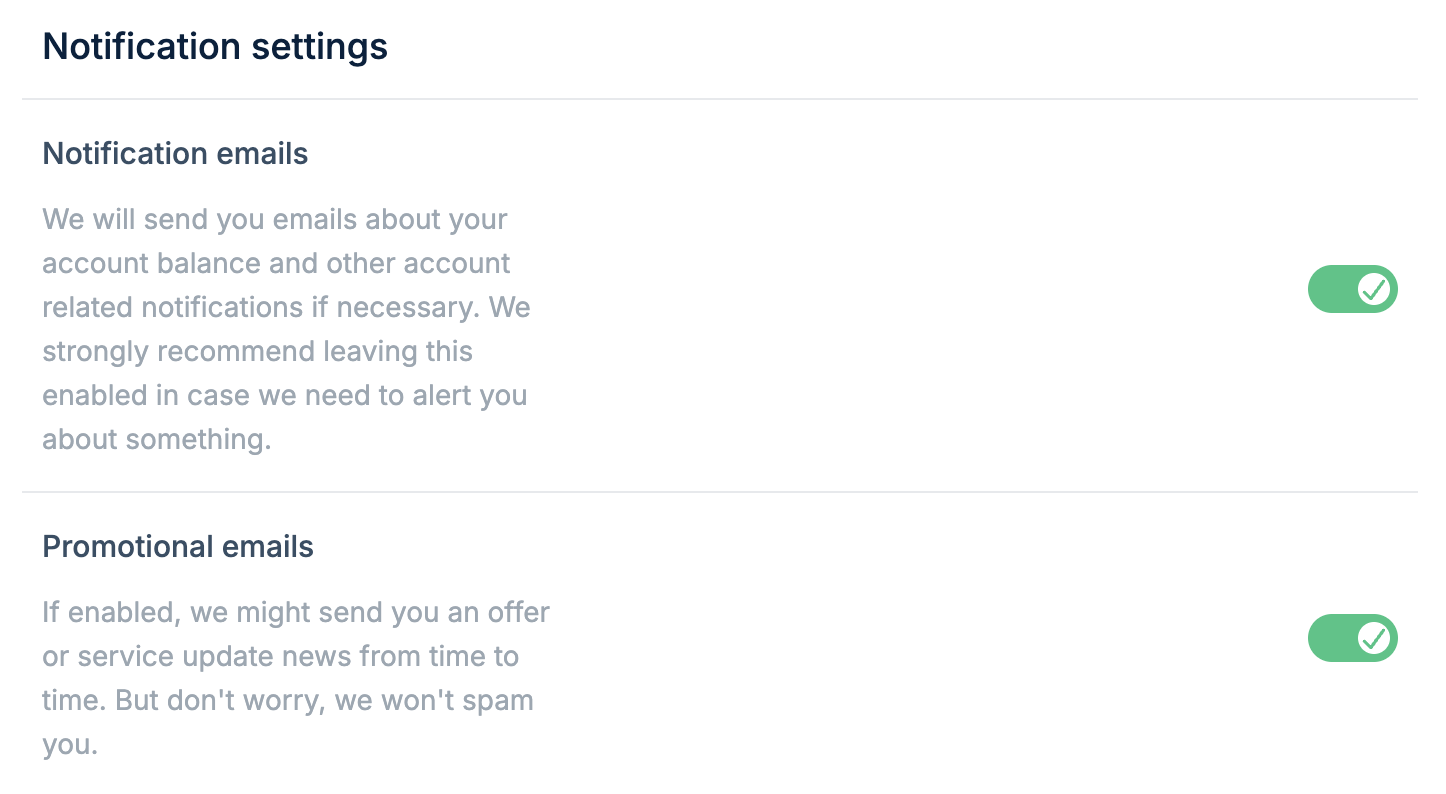 Notification settings
toggles