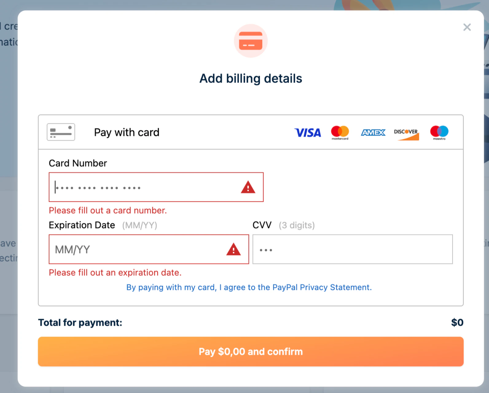 Billing information form