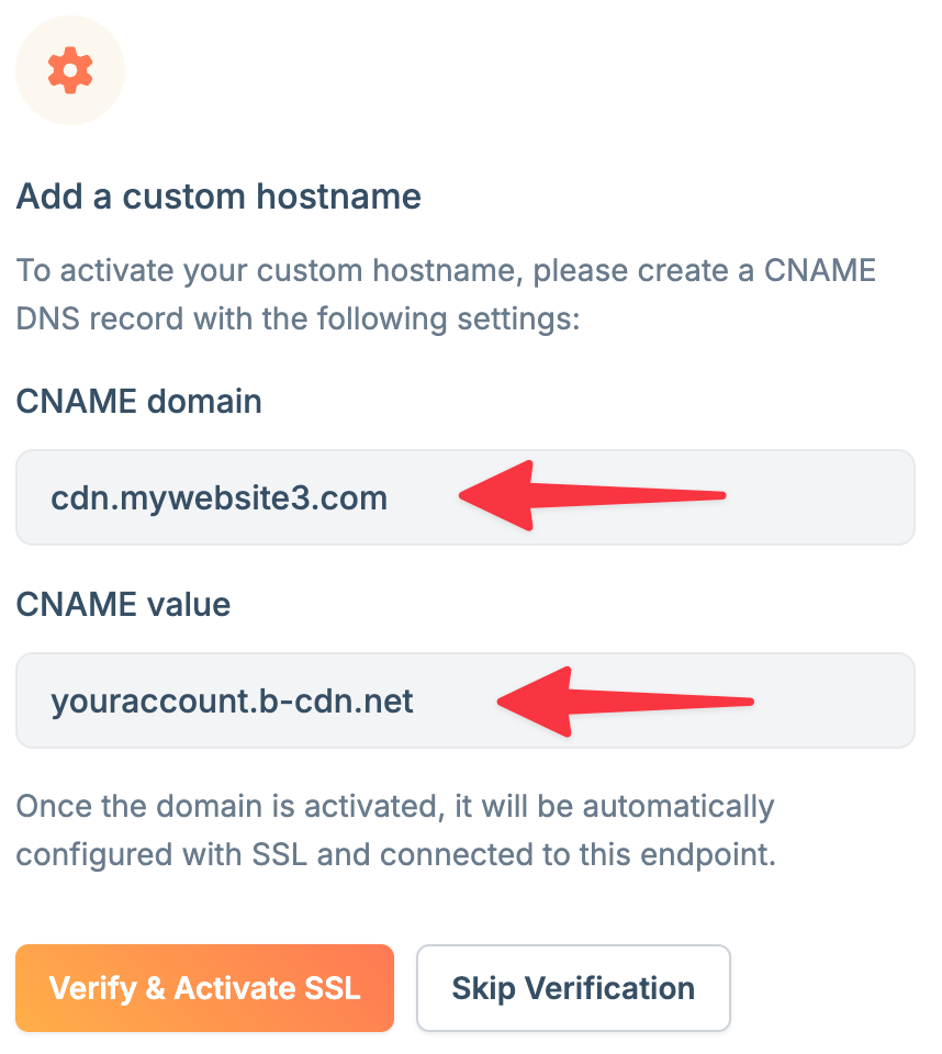 Copy custom hostname CNAME