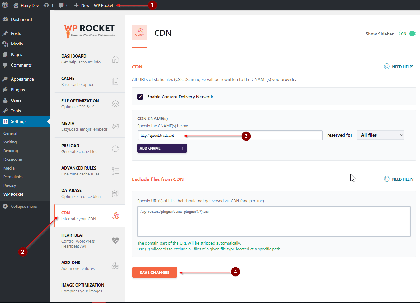 WP Rocket CDN Settings