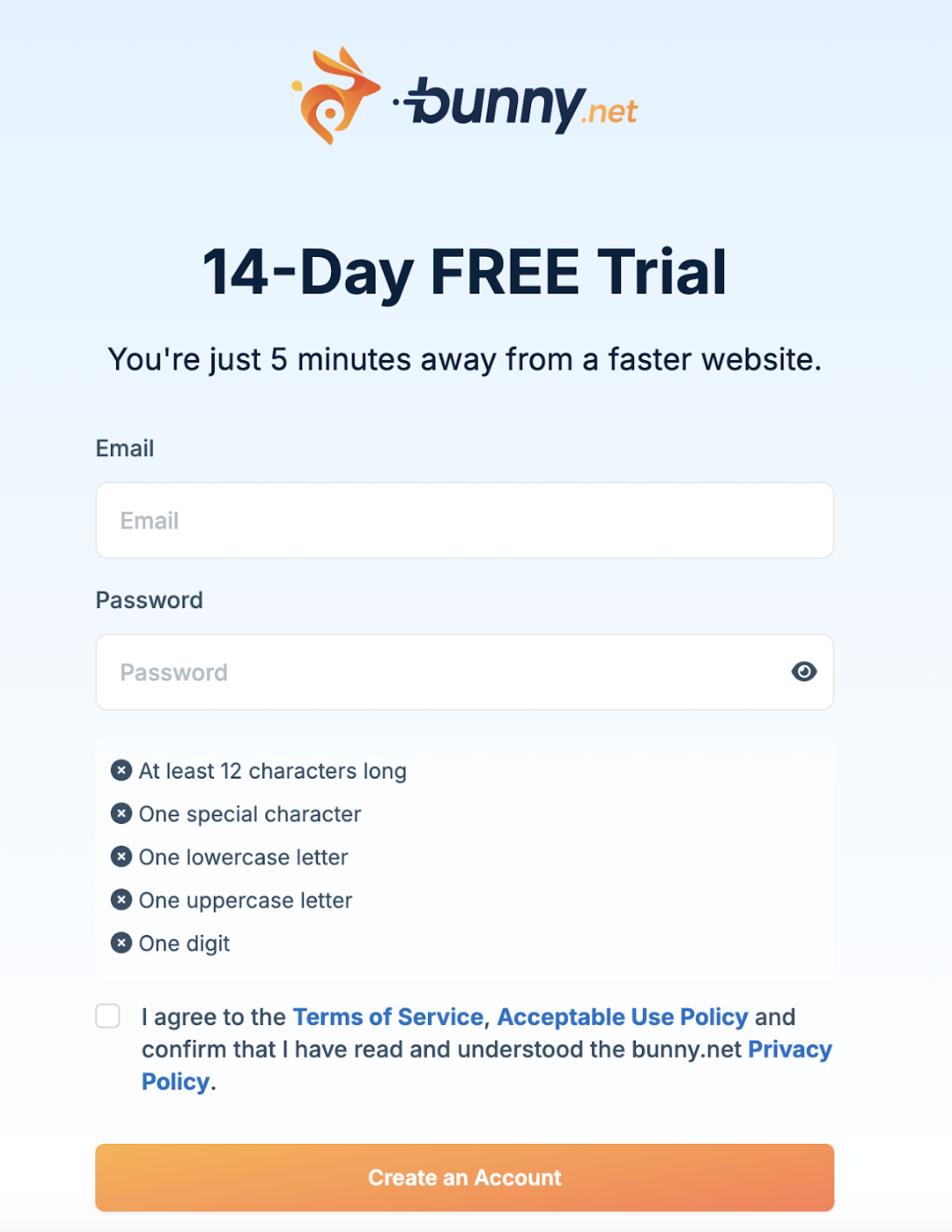 Sign up page