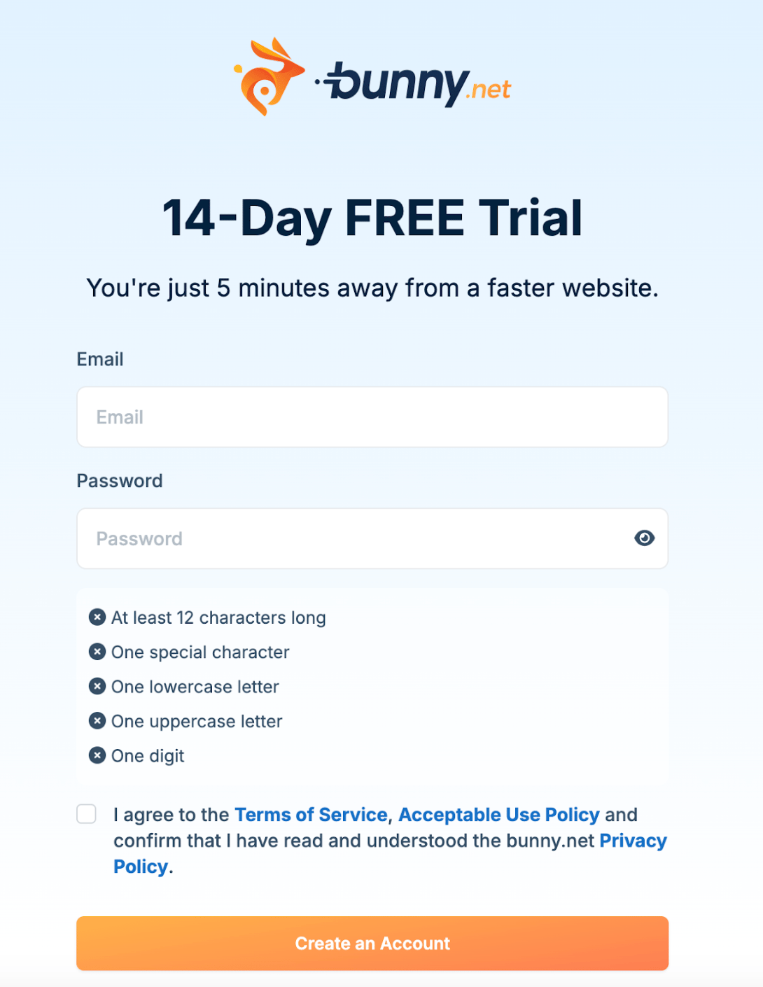 Sign up page