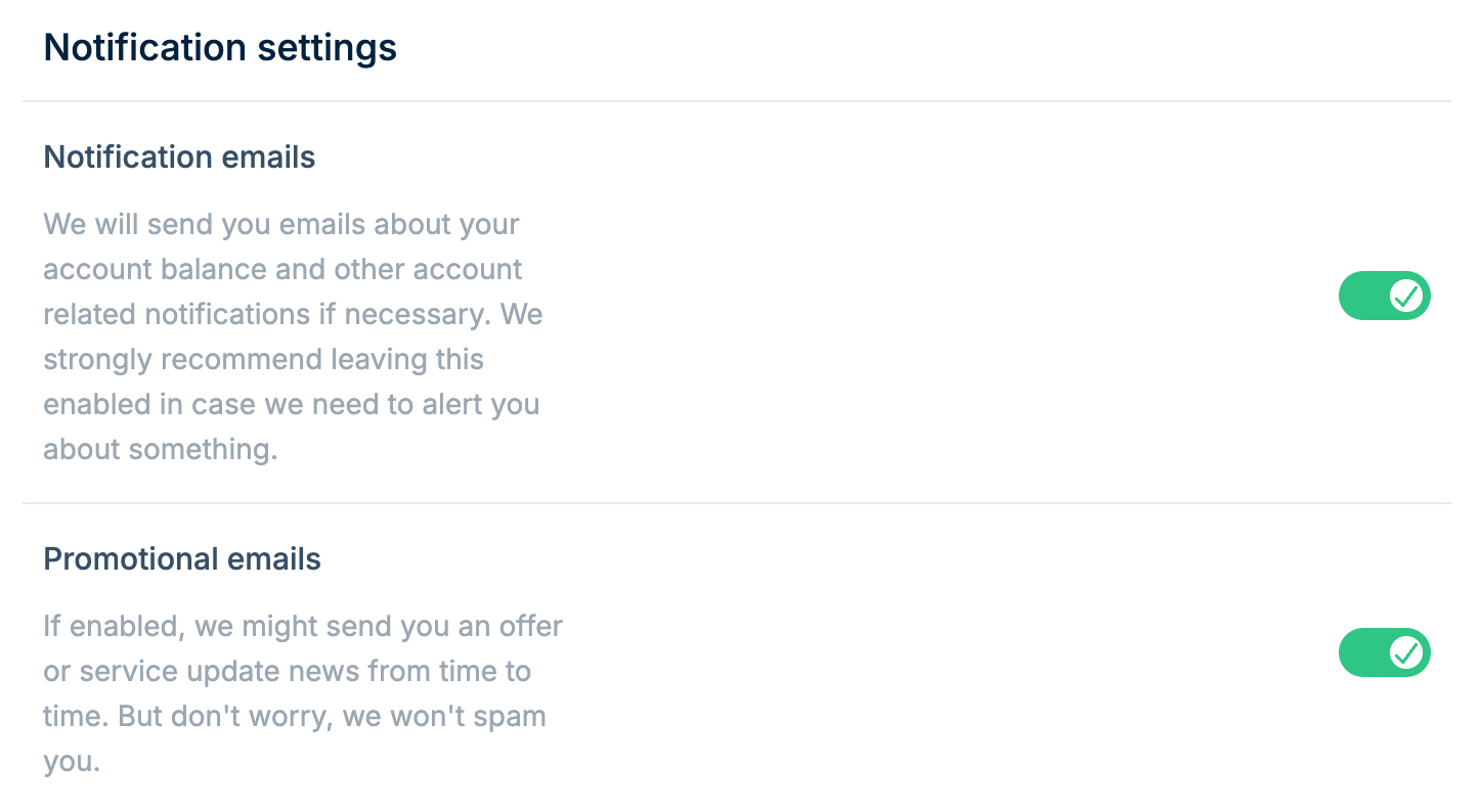 Notification settings
toggles