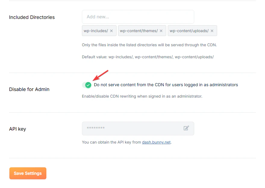 Disable for Admin setting