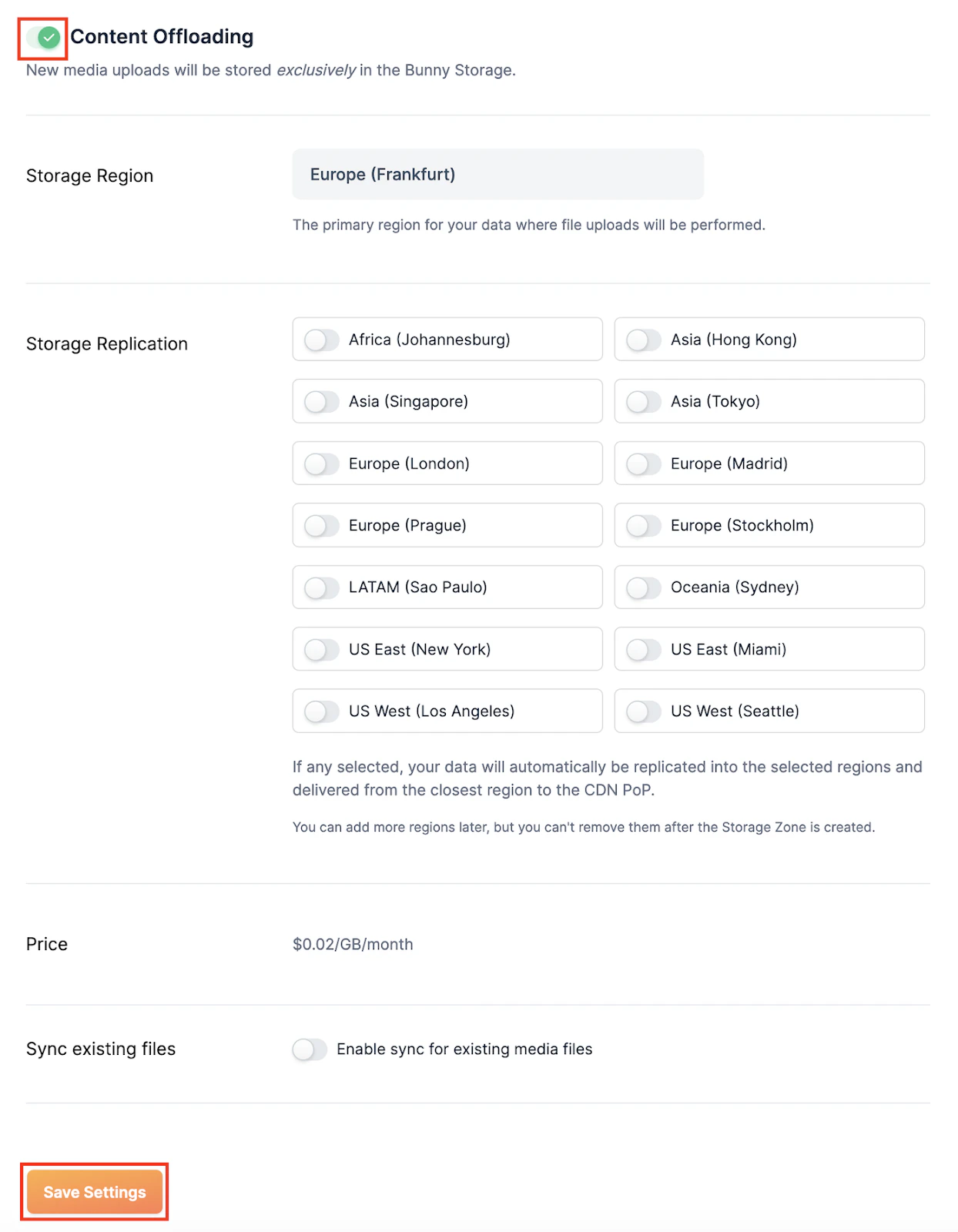 Content Offloading settings
