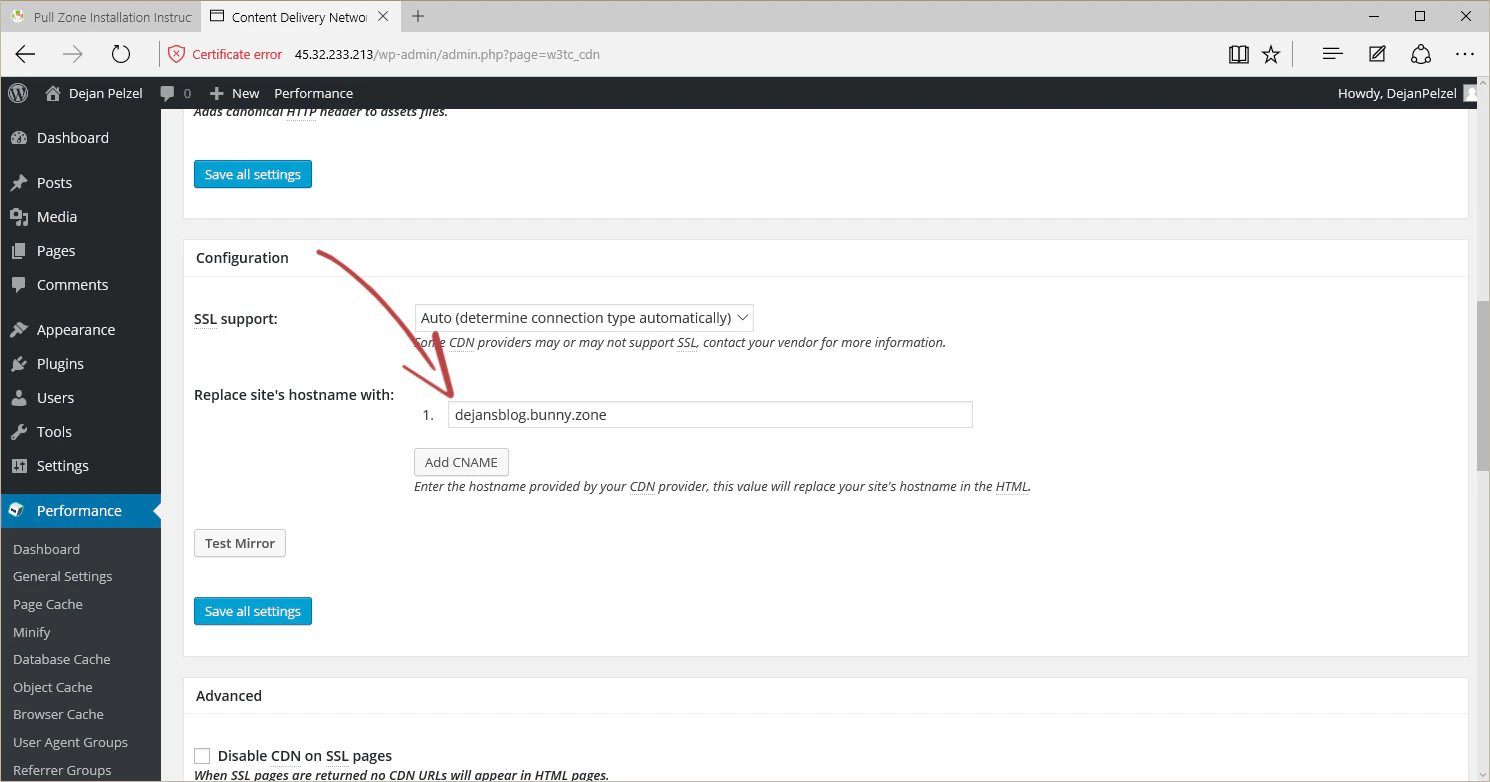 W3 Total Cache CDN hostname configuration