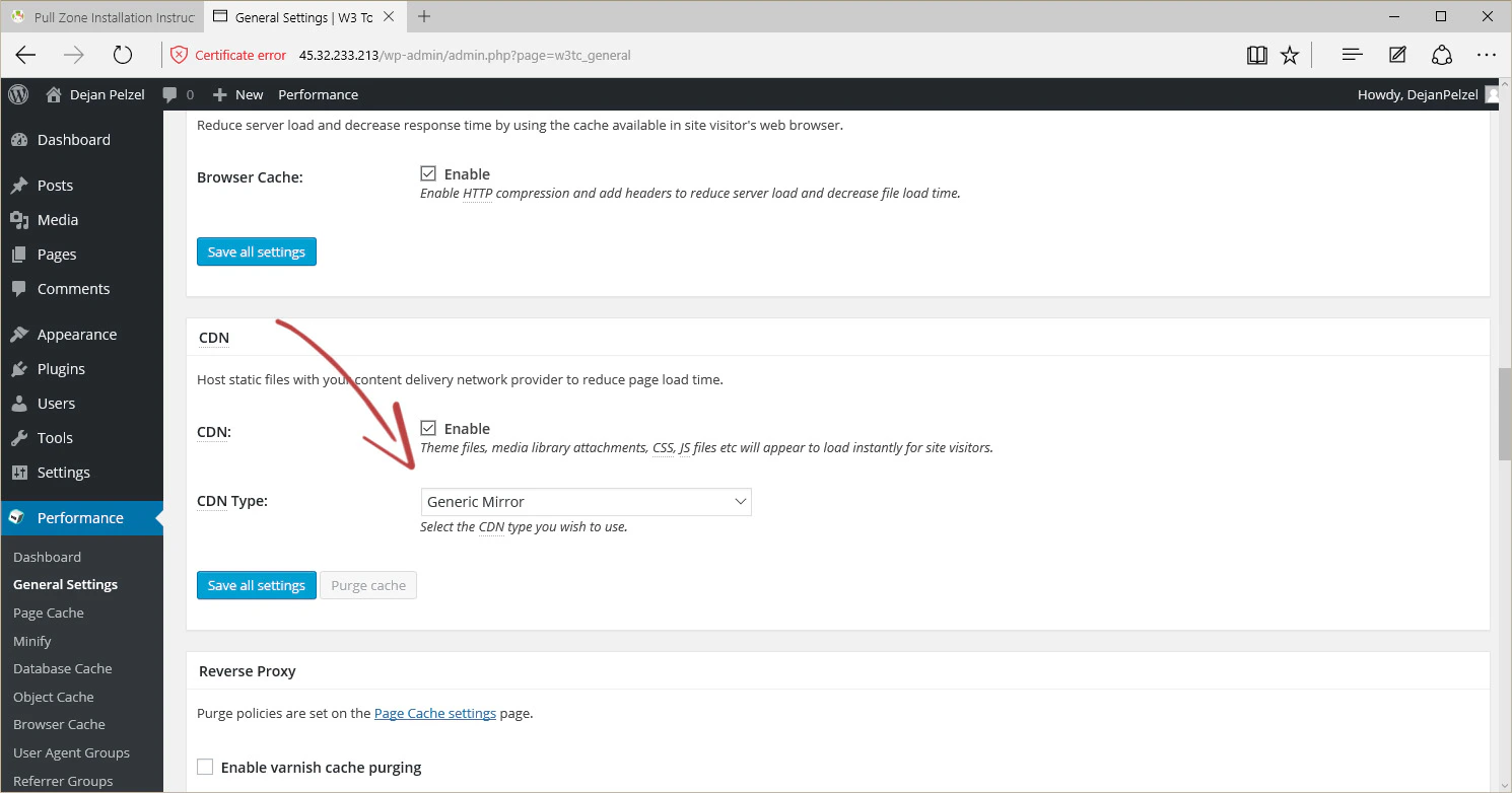 W3 Total Cache General Settings CDN section