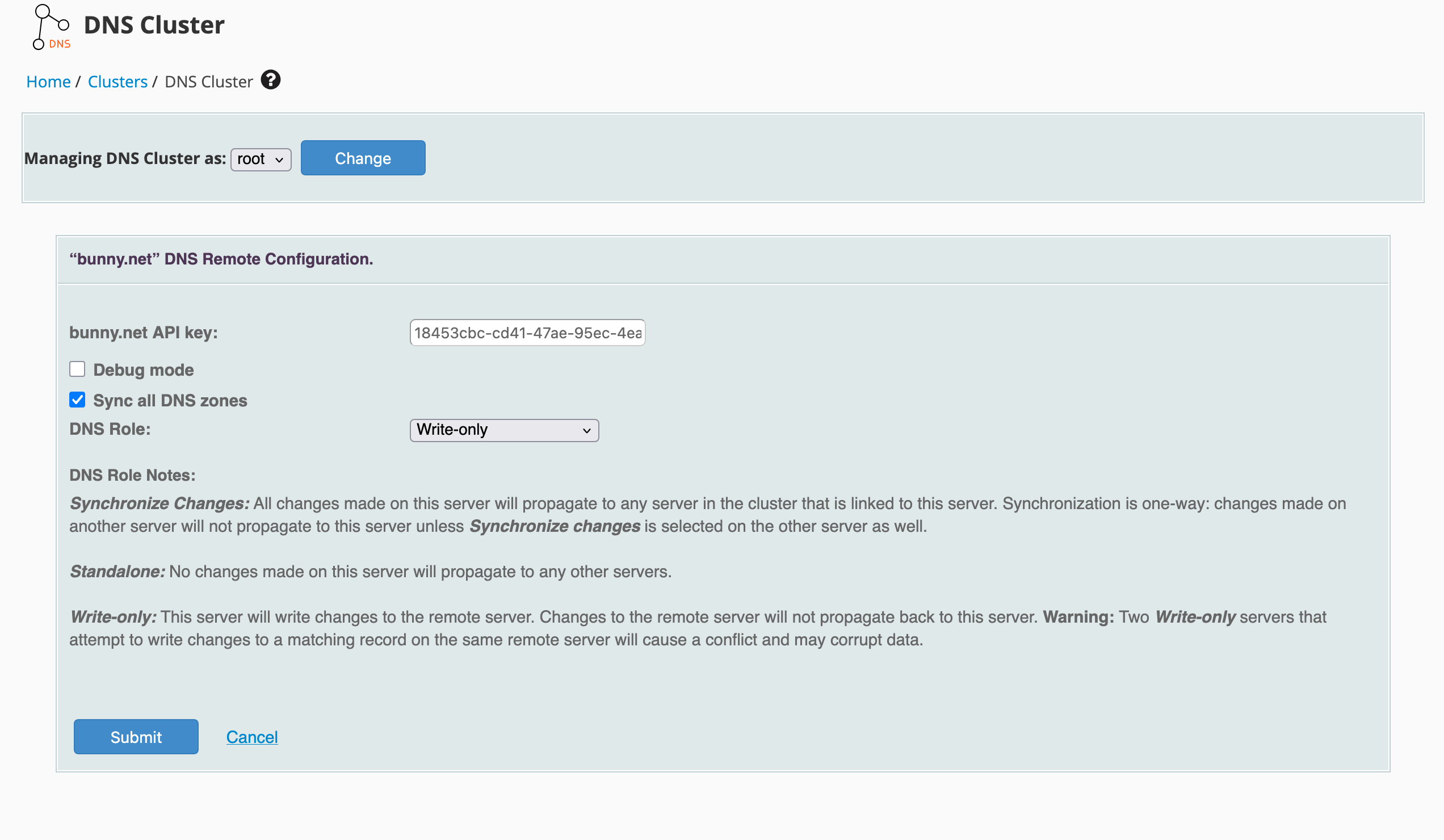 DNS Cluster configuration