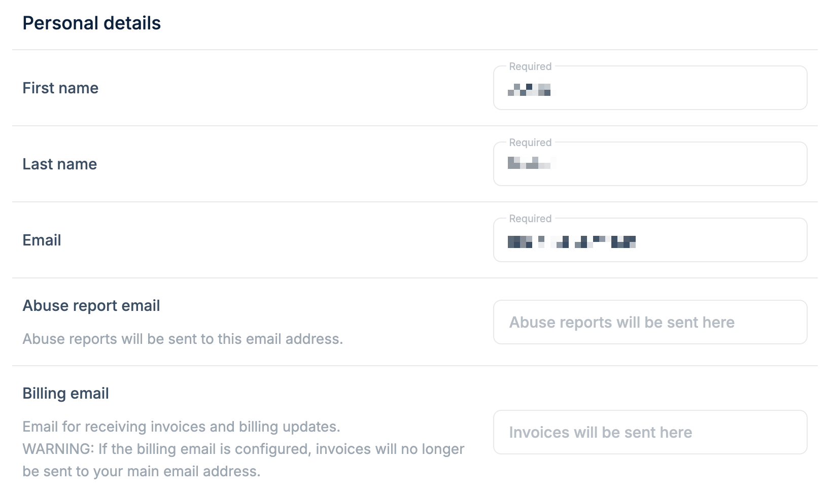 Personal details
form