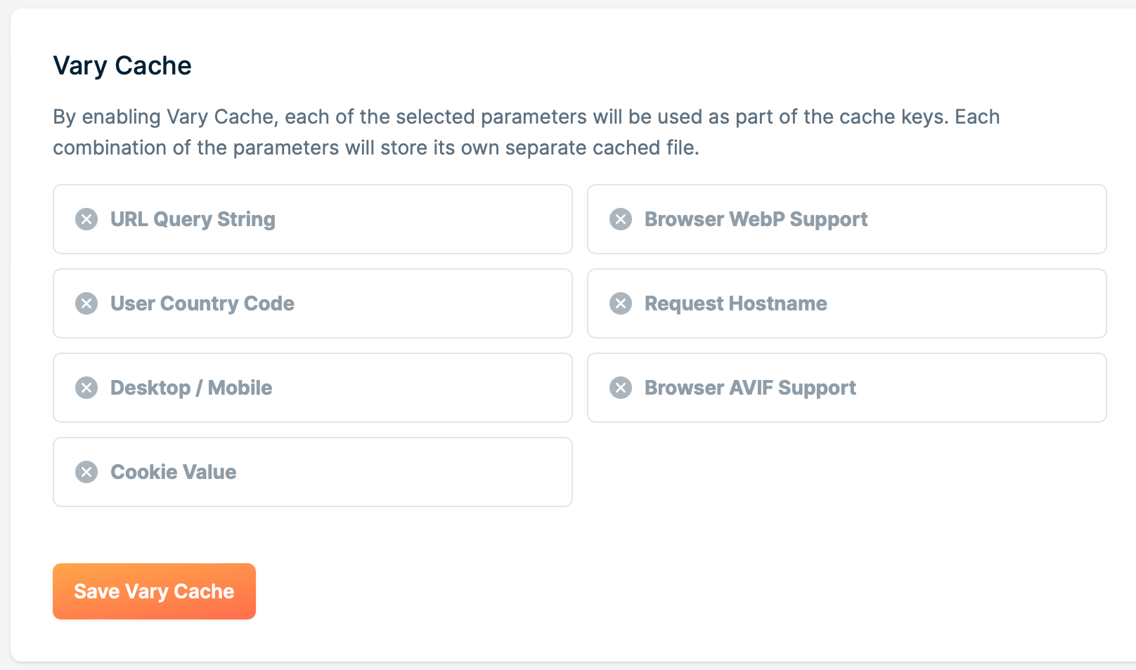 Save Vary Cache configuration