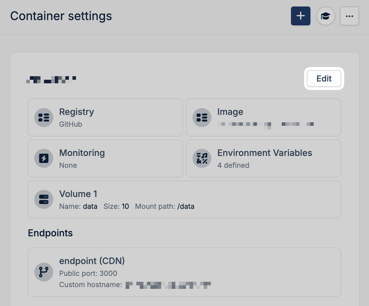 Edit container settings