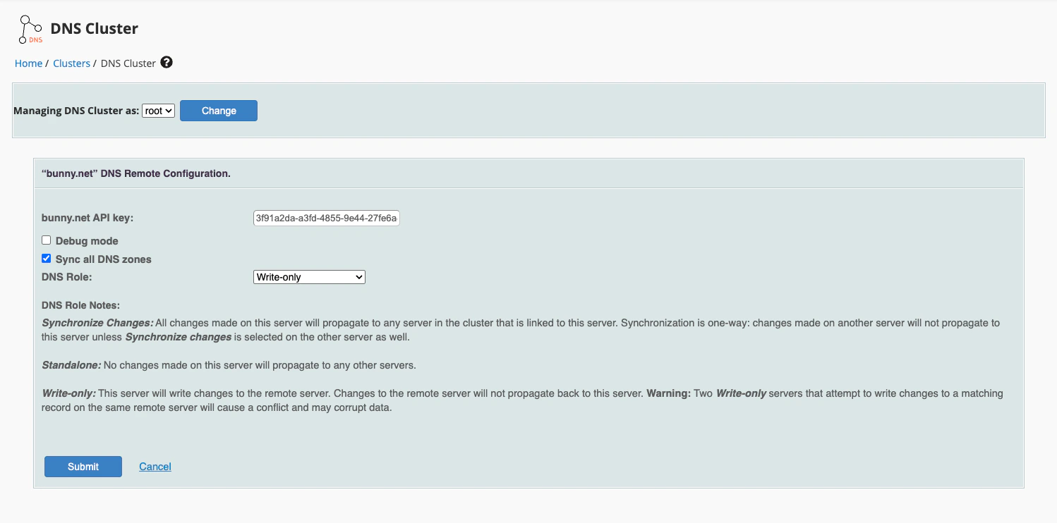 DNS Cluster configuration