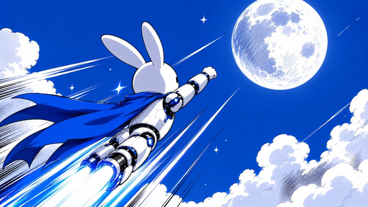 bunny rocketing toward the moon
