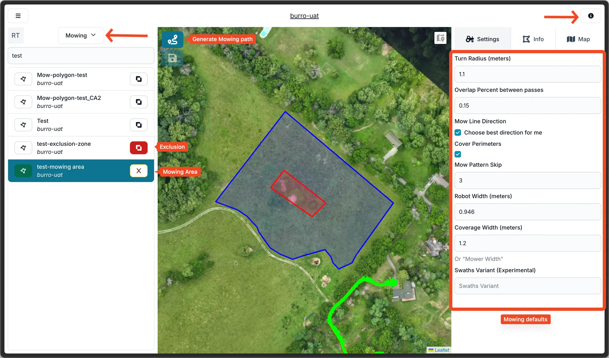 Selecting Perimeter and Exclusion
Zones