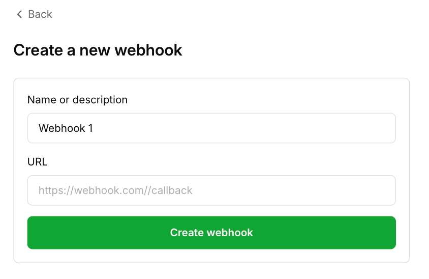 Create webhook form