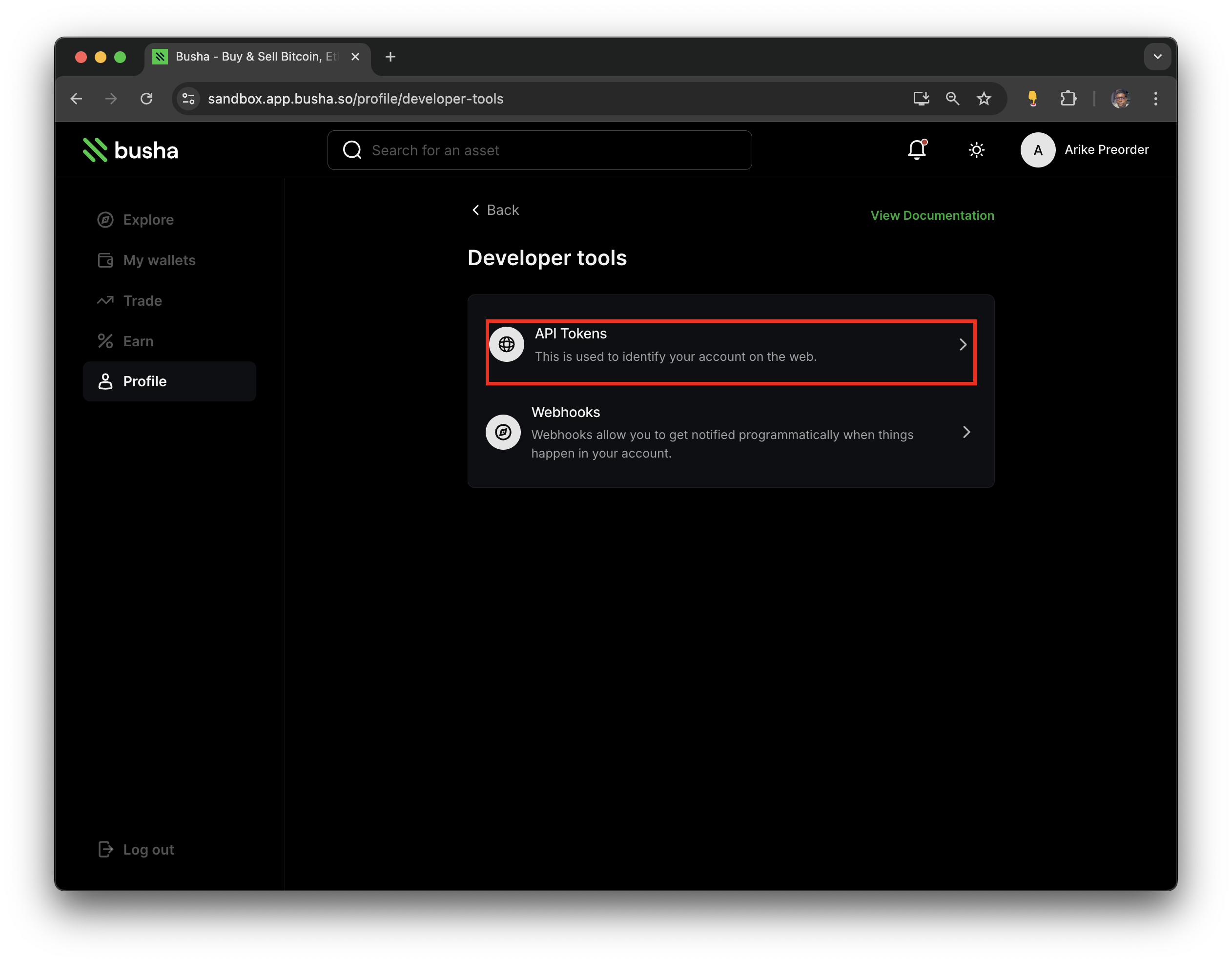 Developer tools with API Tokens in focus