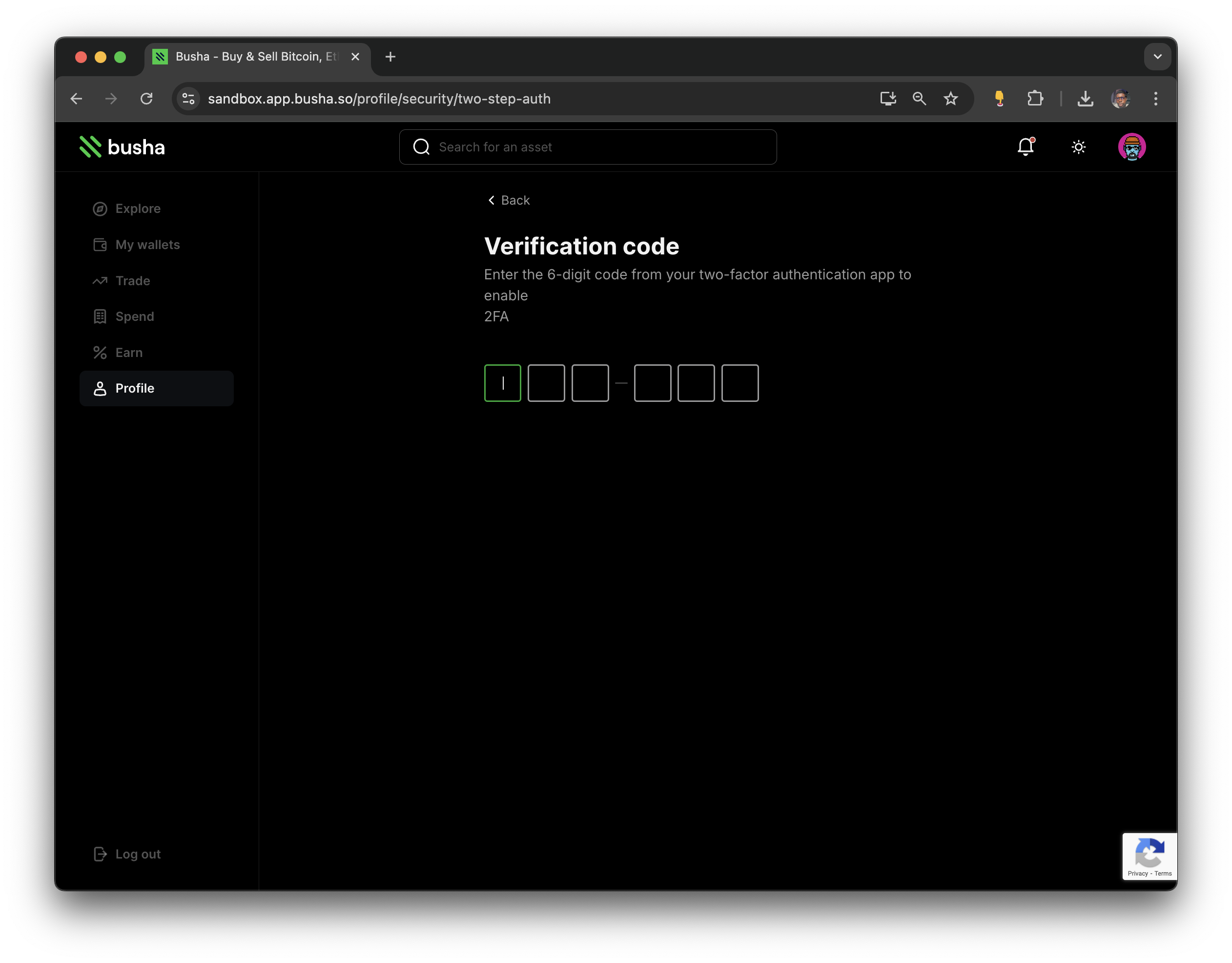 Verification code from your two-factor authentication application