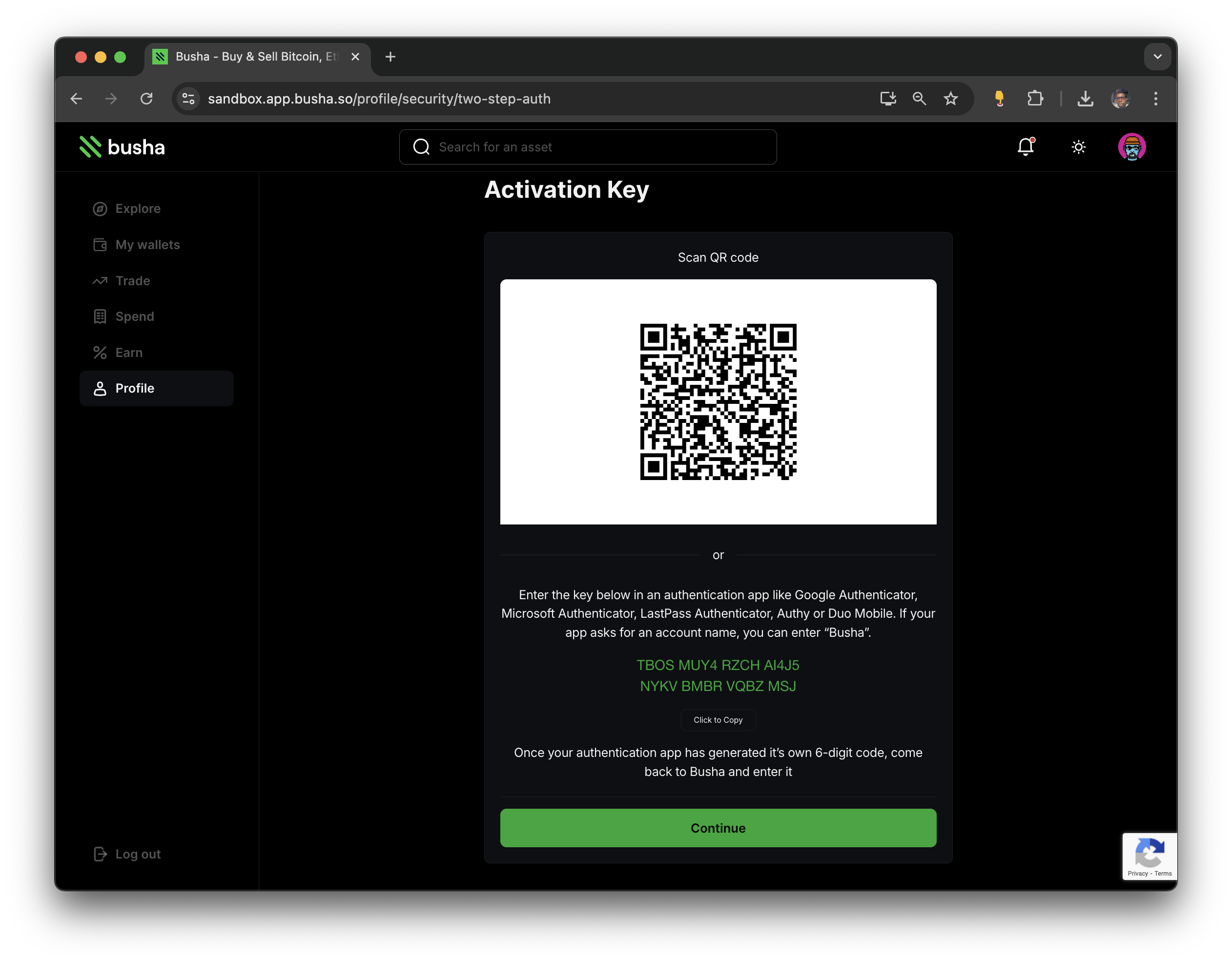 Activation key for authenticator application of choice