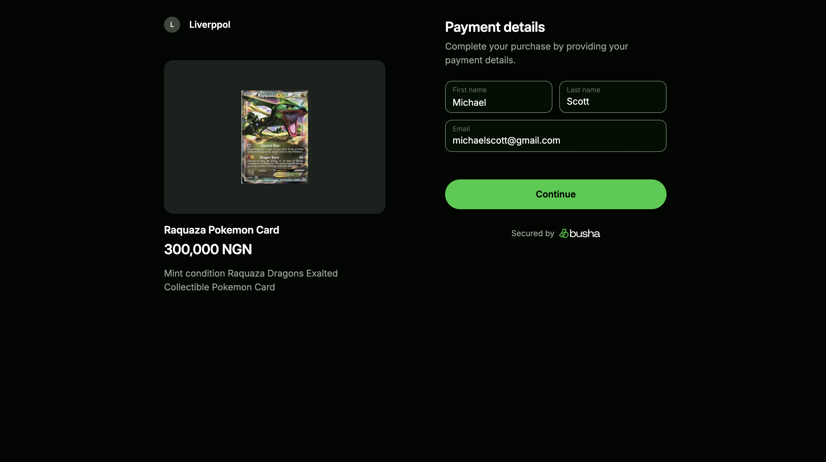 Busha-hosted checkout page