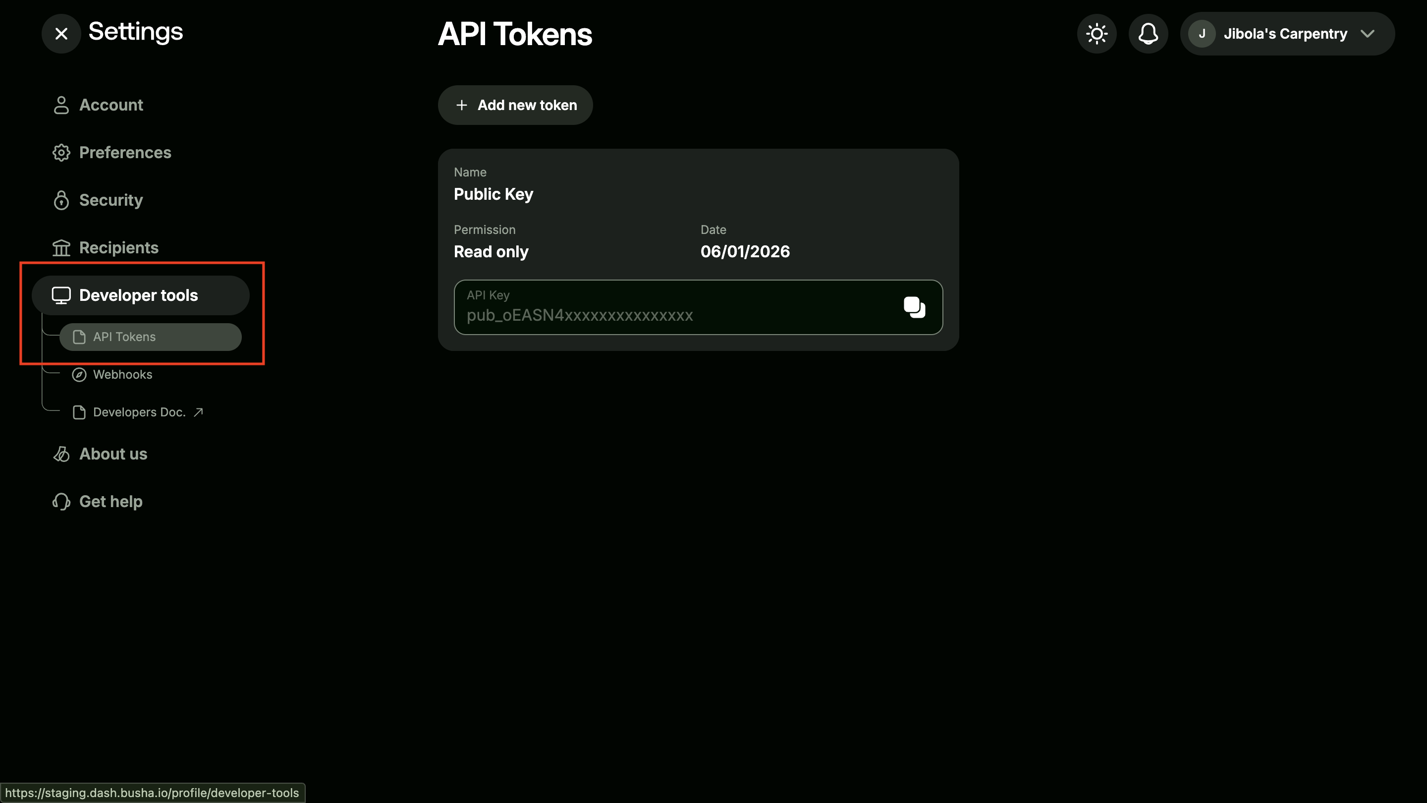 Developer tools with API Tokens in focus