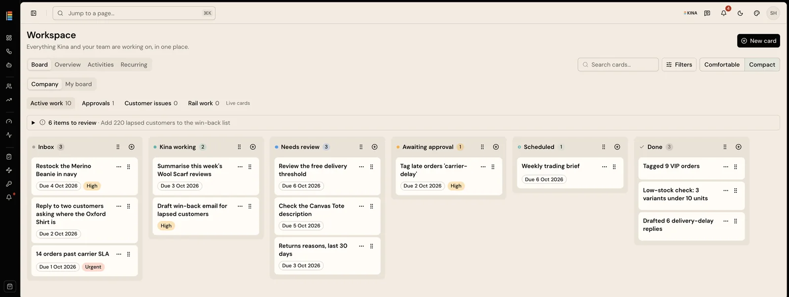 Demo Workspace board with work records at different stages