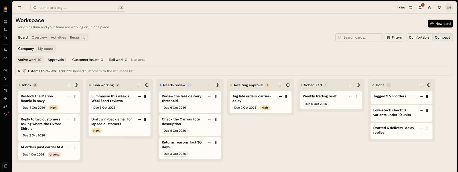 Demo Workspace board with work records at different stages
