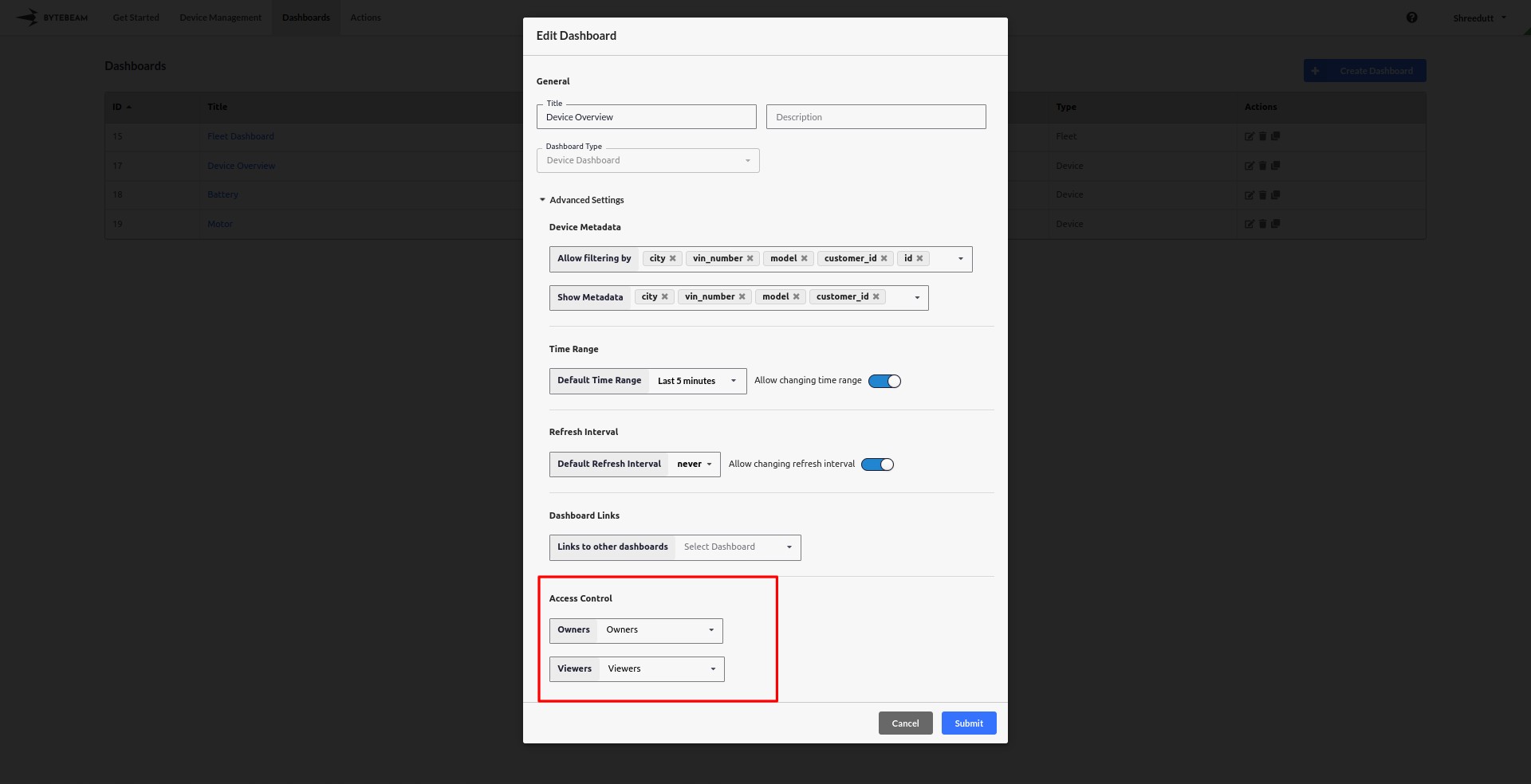 Sharing a Dashboard - Bytebeam Docs