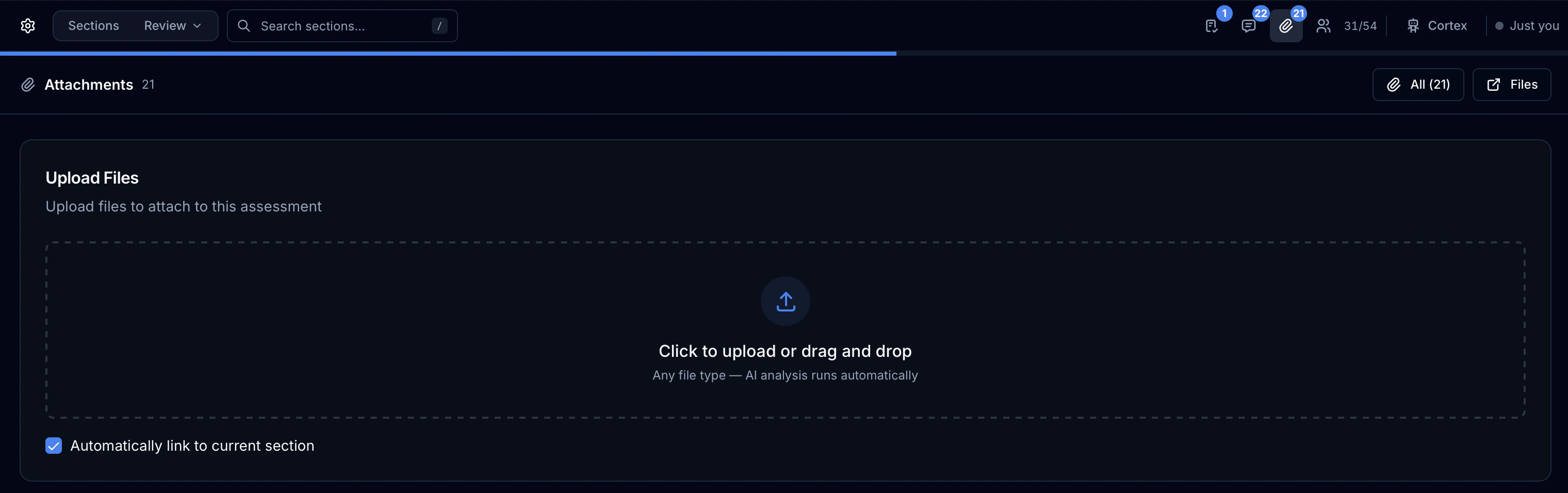 Screenshot of Attachments Panel Upload Area