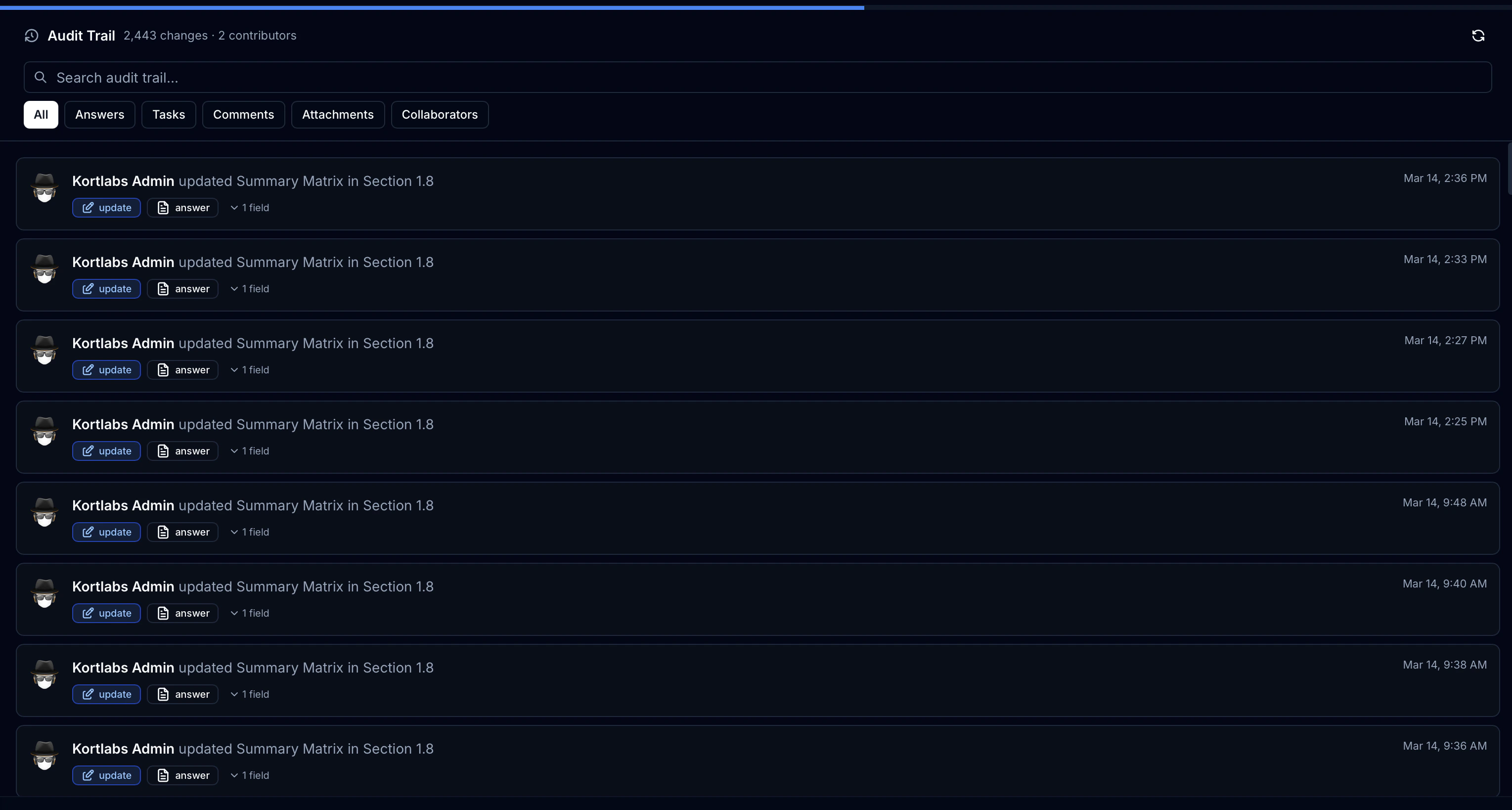 Screenshot of Audit Trail Tab