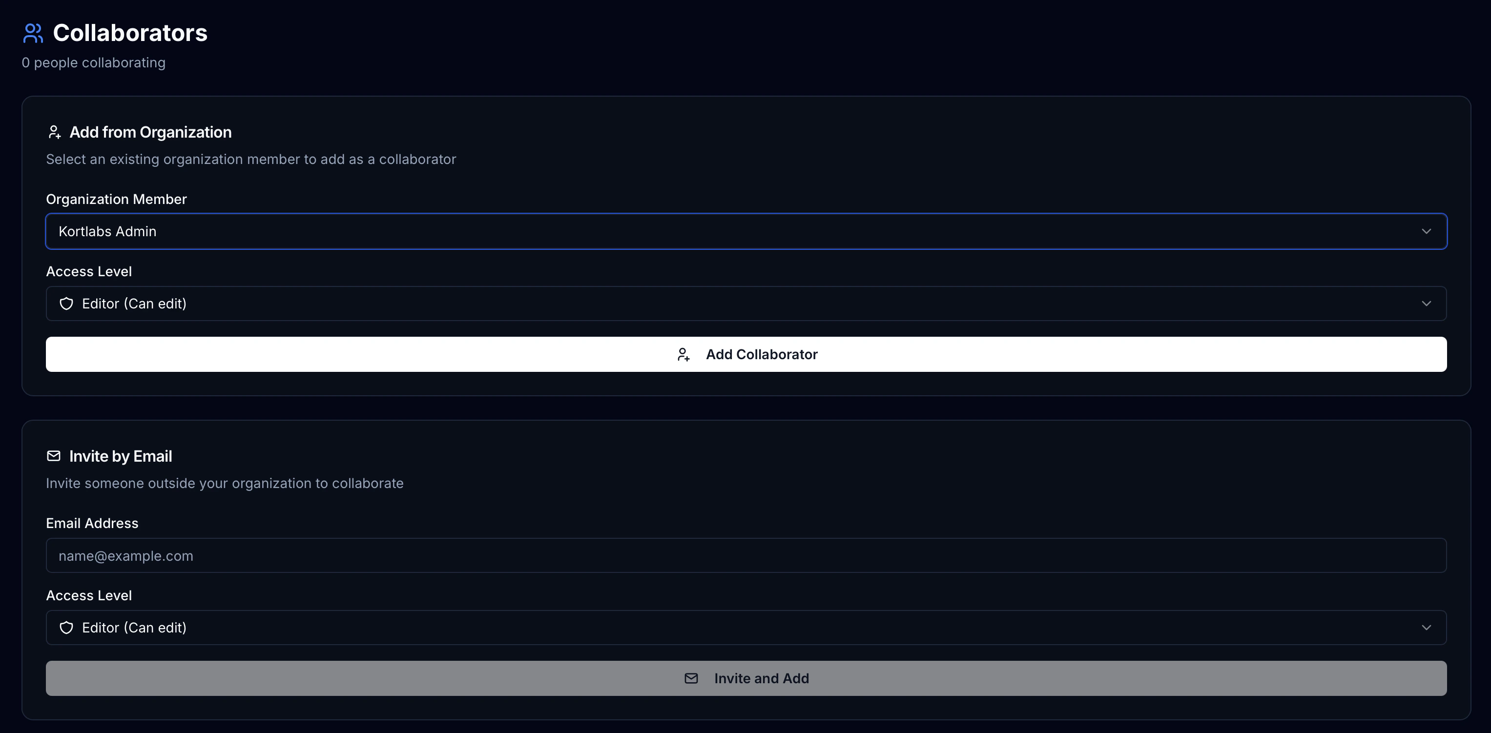 Screenshot of Collaborators Panel