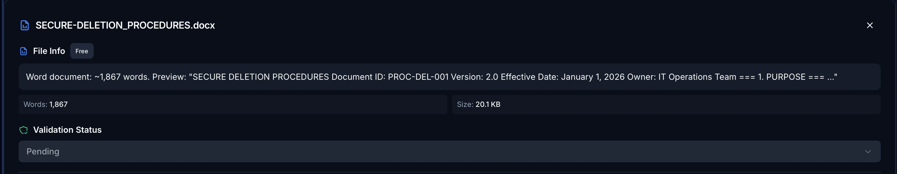 Screenshot of File Metadata Preview