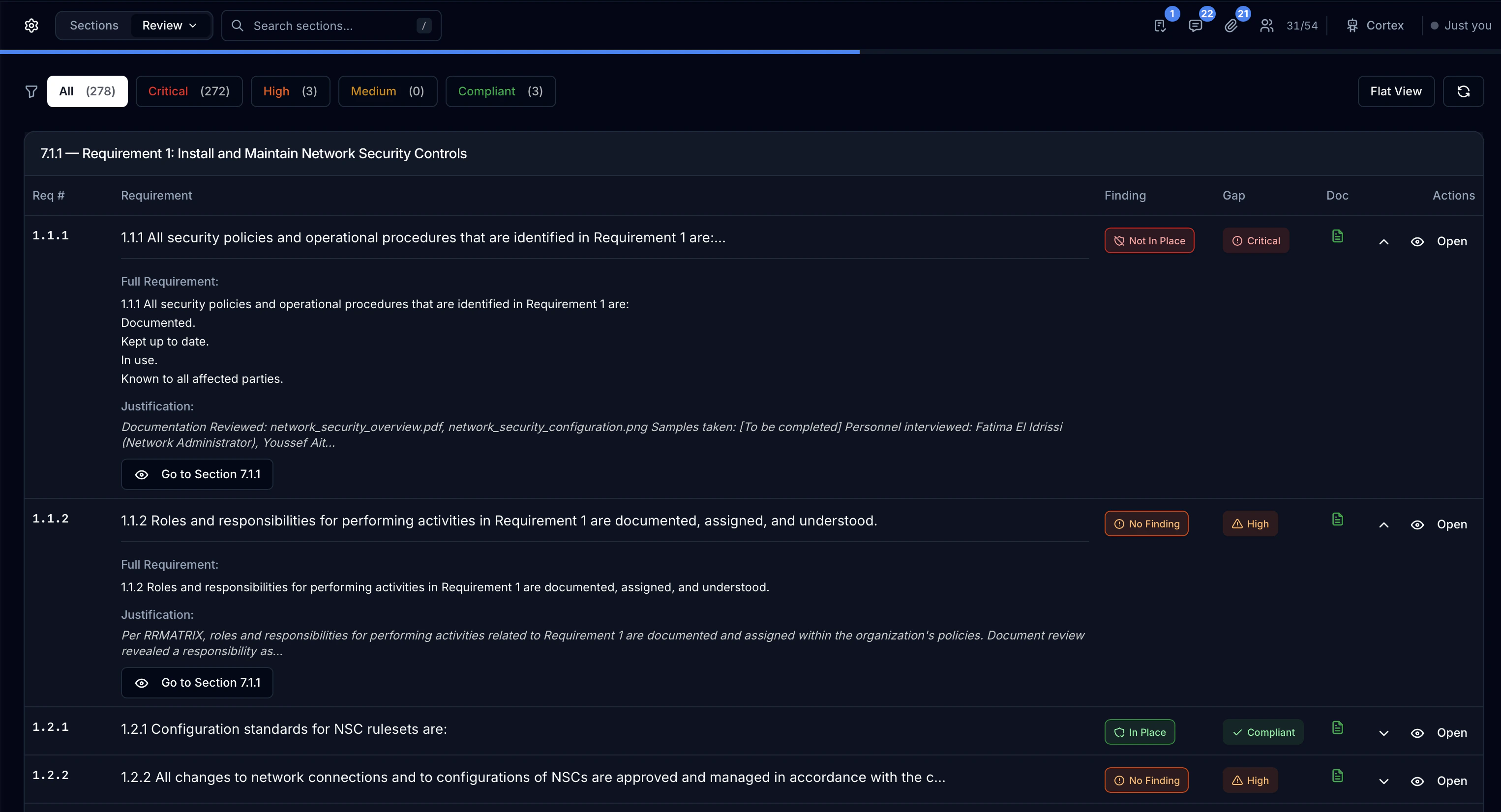 Screenshot of Gap Assessment Detail Row