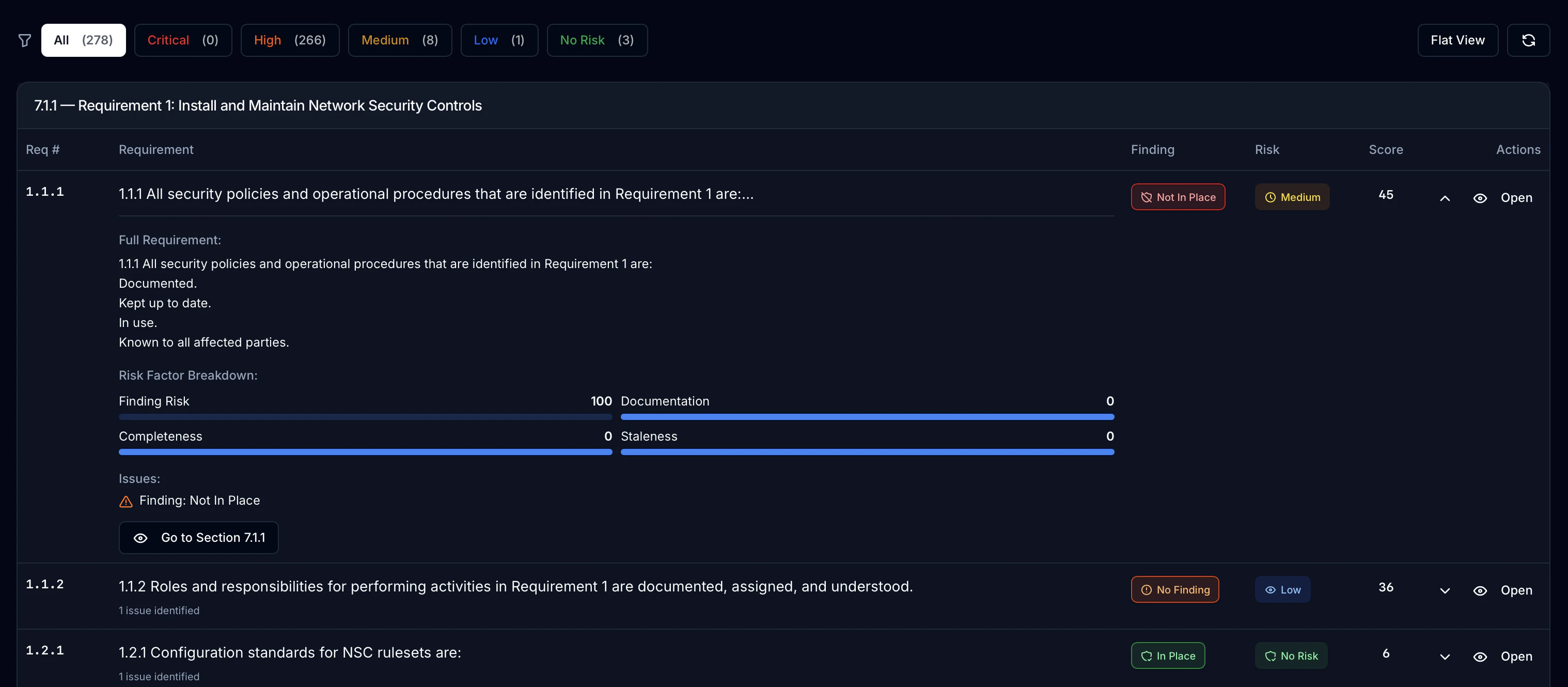 Screenshot of Risk Detail Breakdown