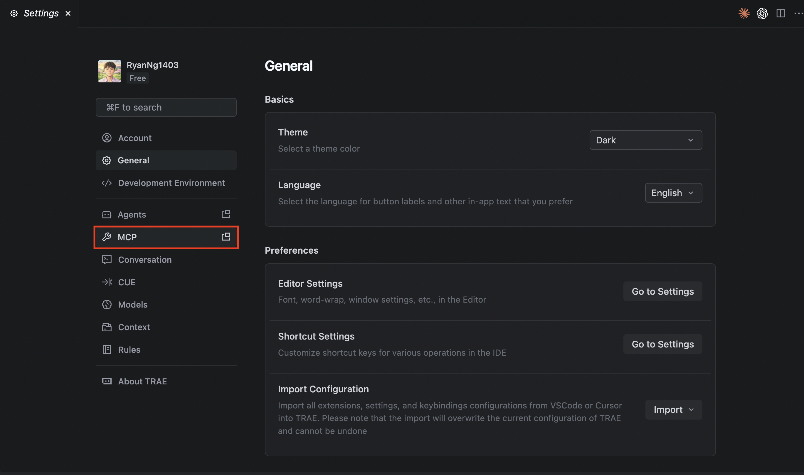Navigate to MCP Settings