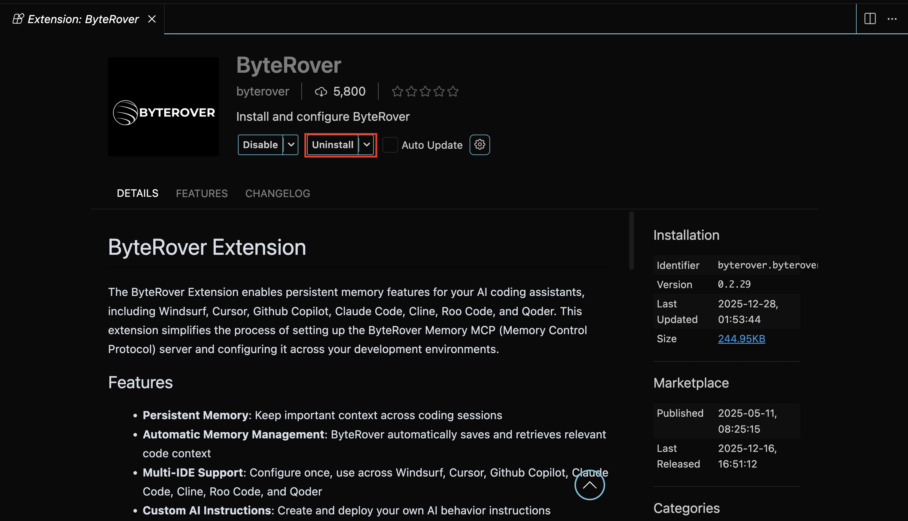 Remove ByteRover Extension