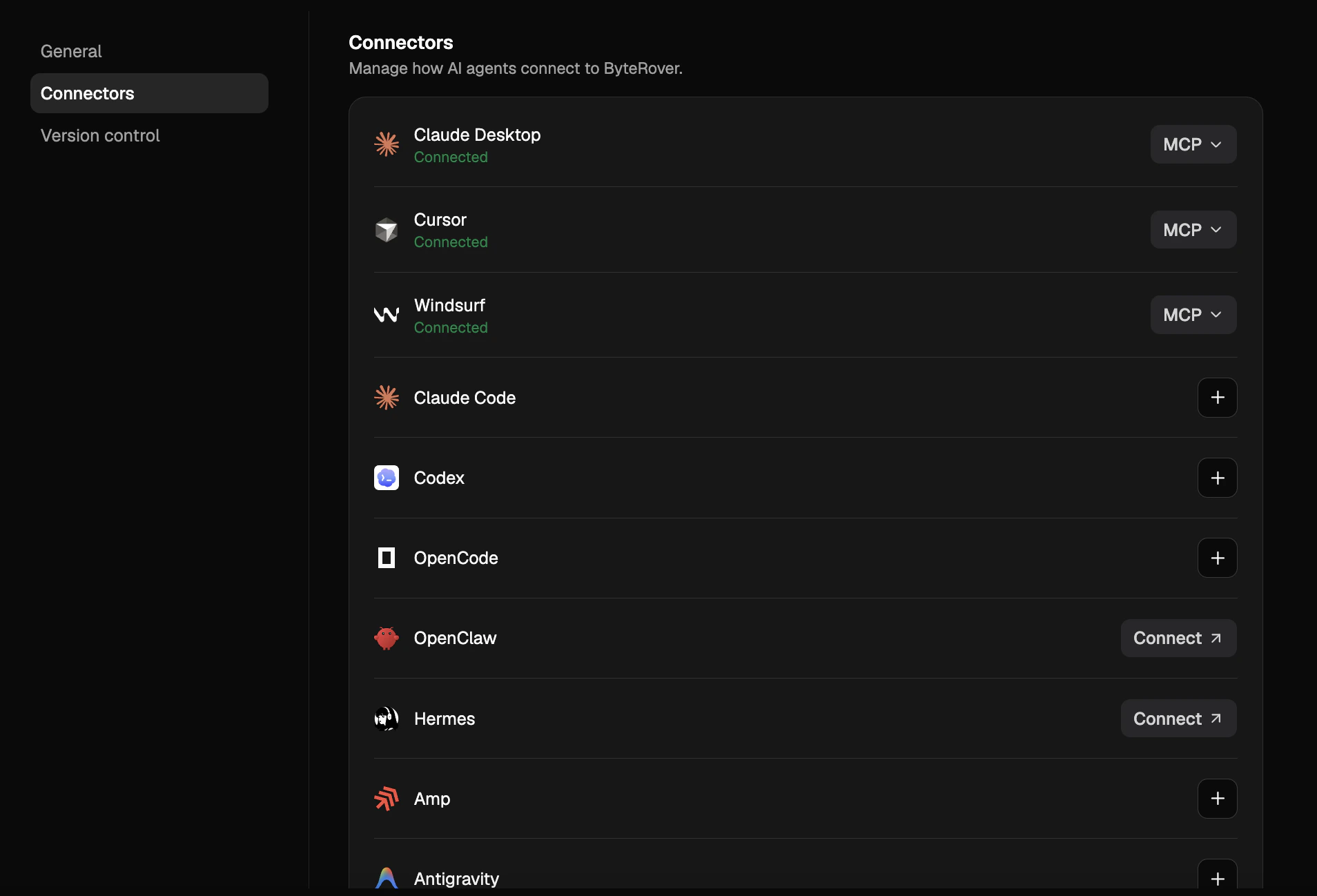 Connectors section