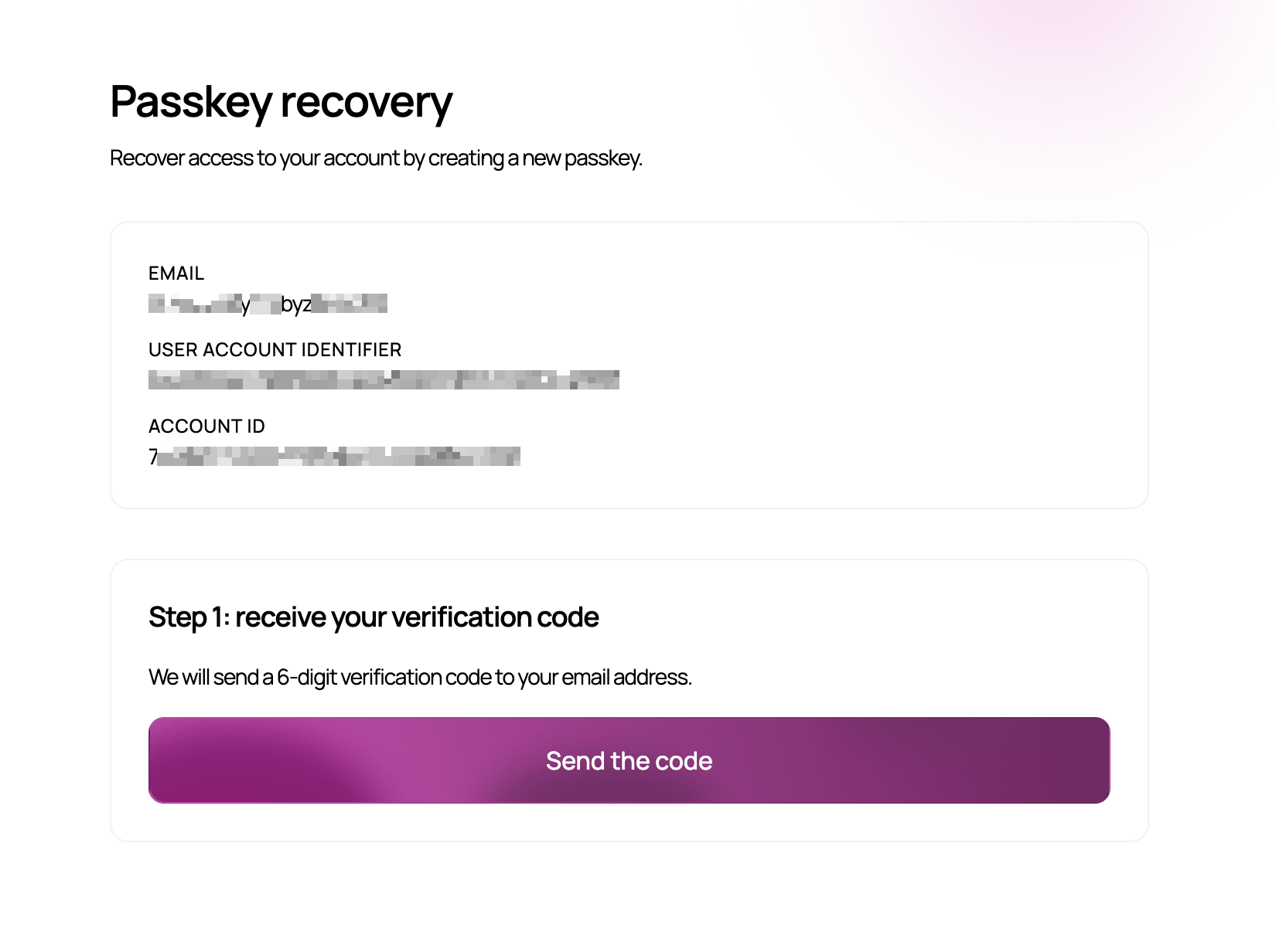 Passkey recovery page