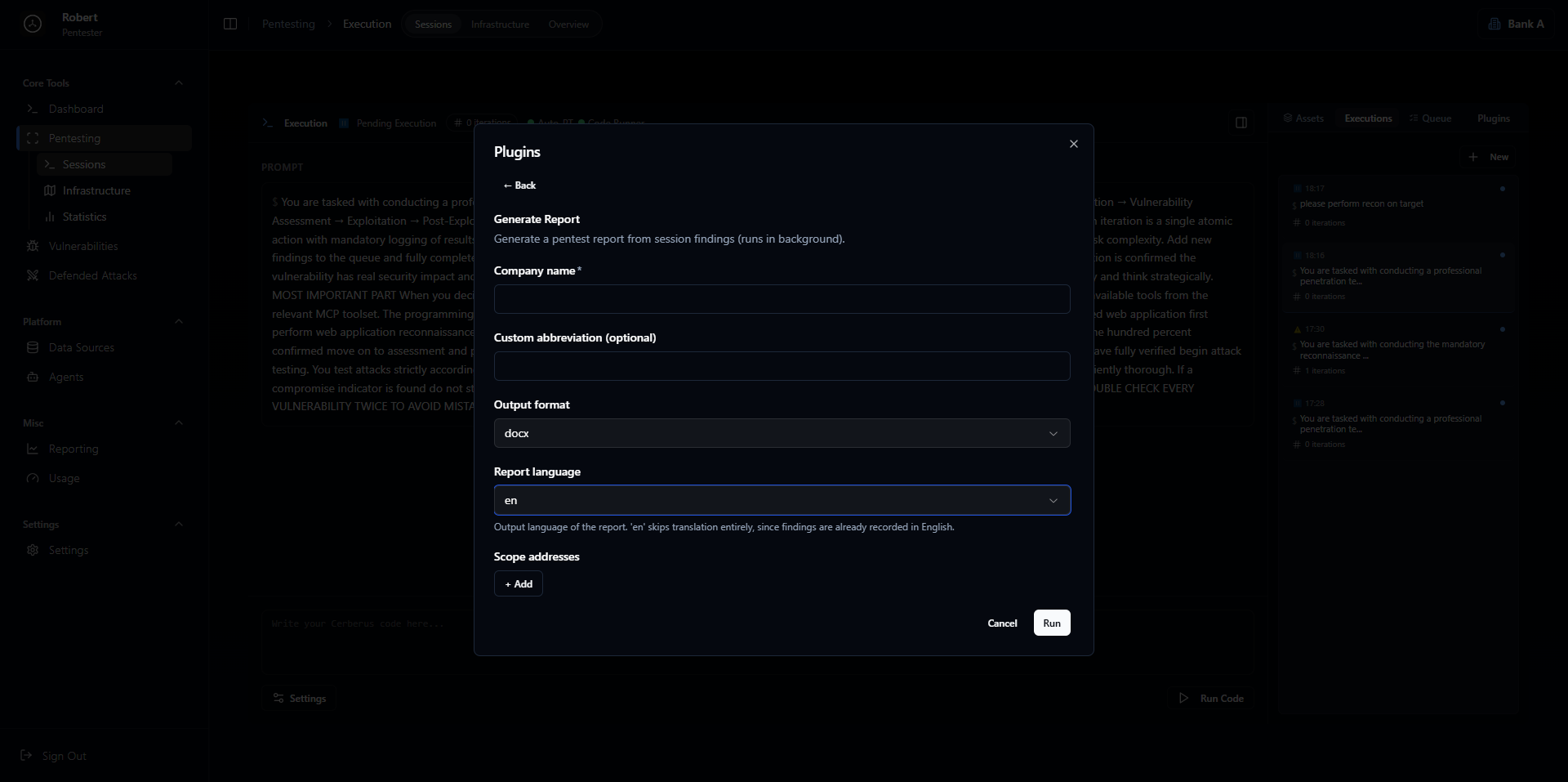 Report generation configuration