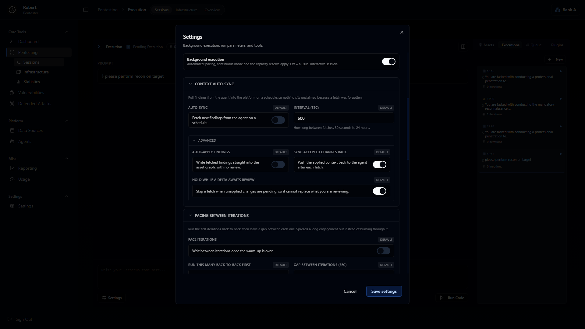 Background execution settings