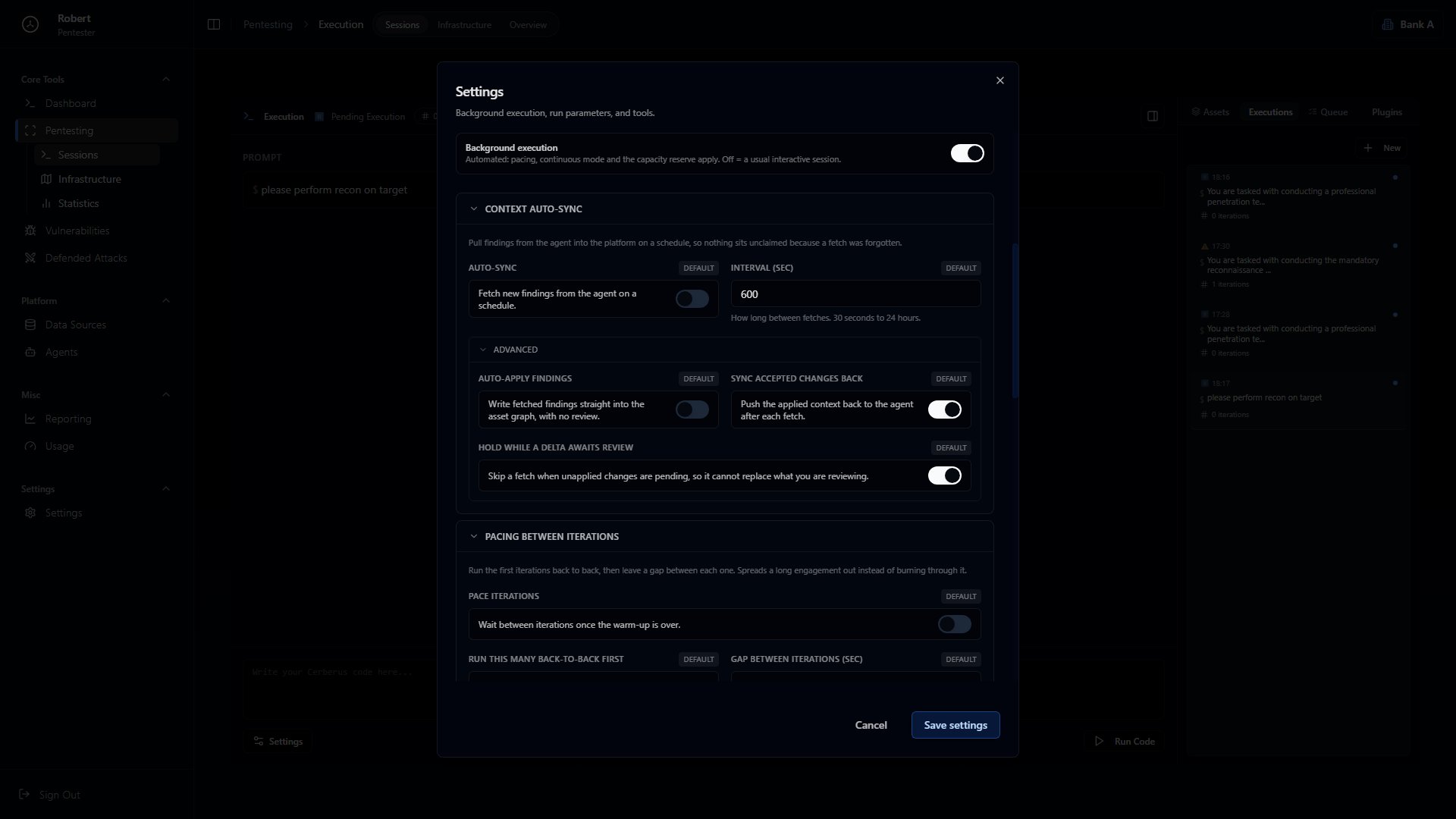 Background execution settings