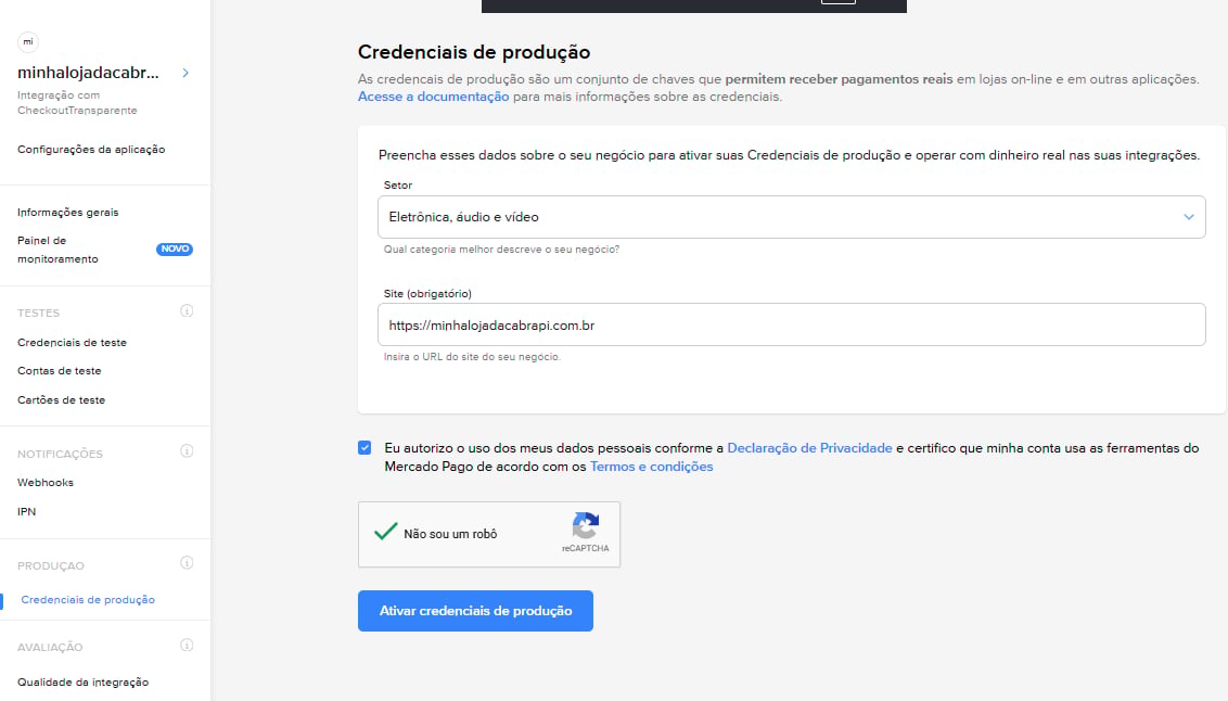 Ativar credenciais