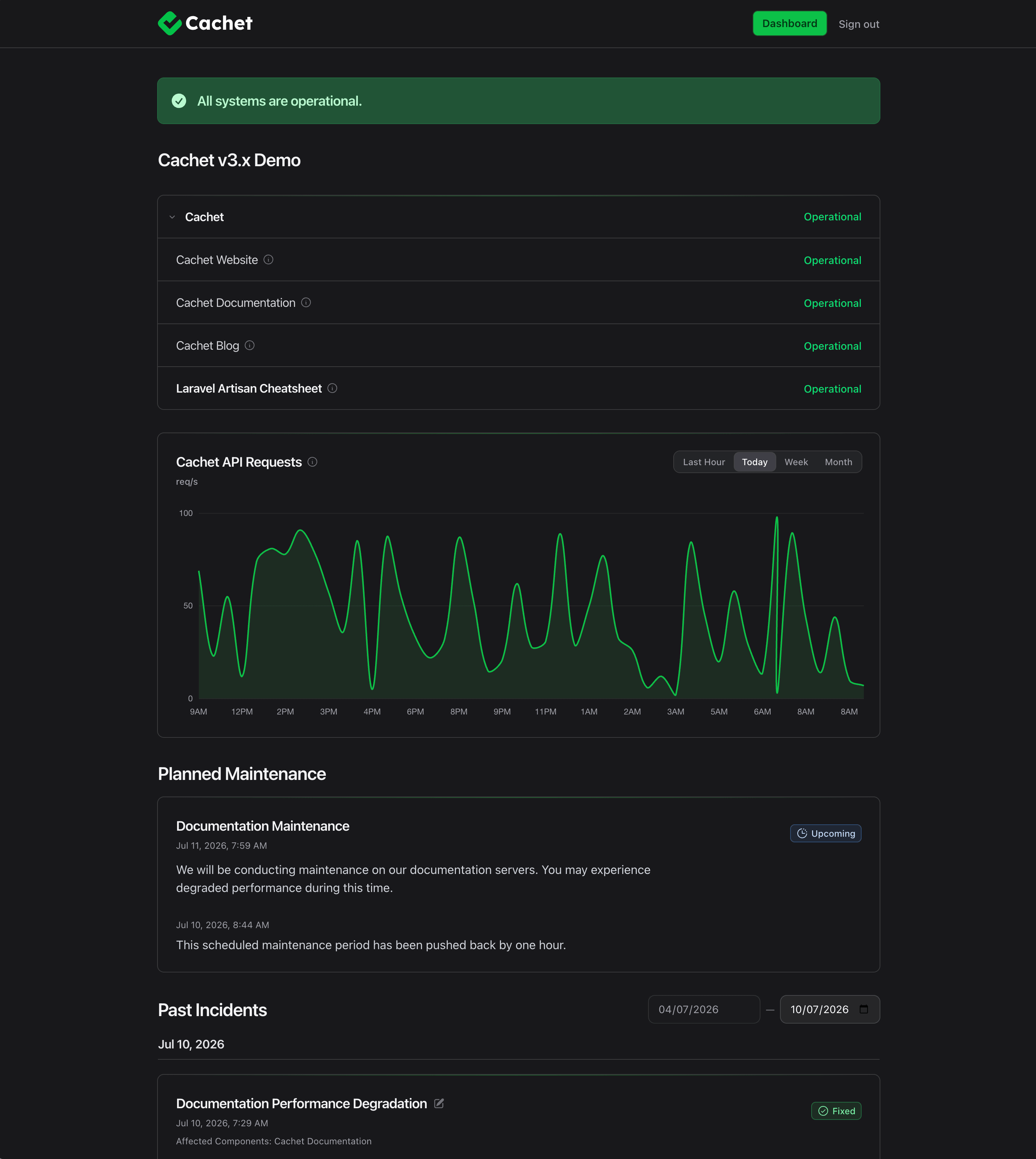 Cachet in dark mode