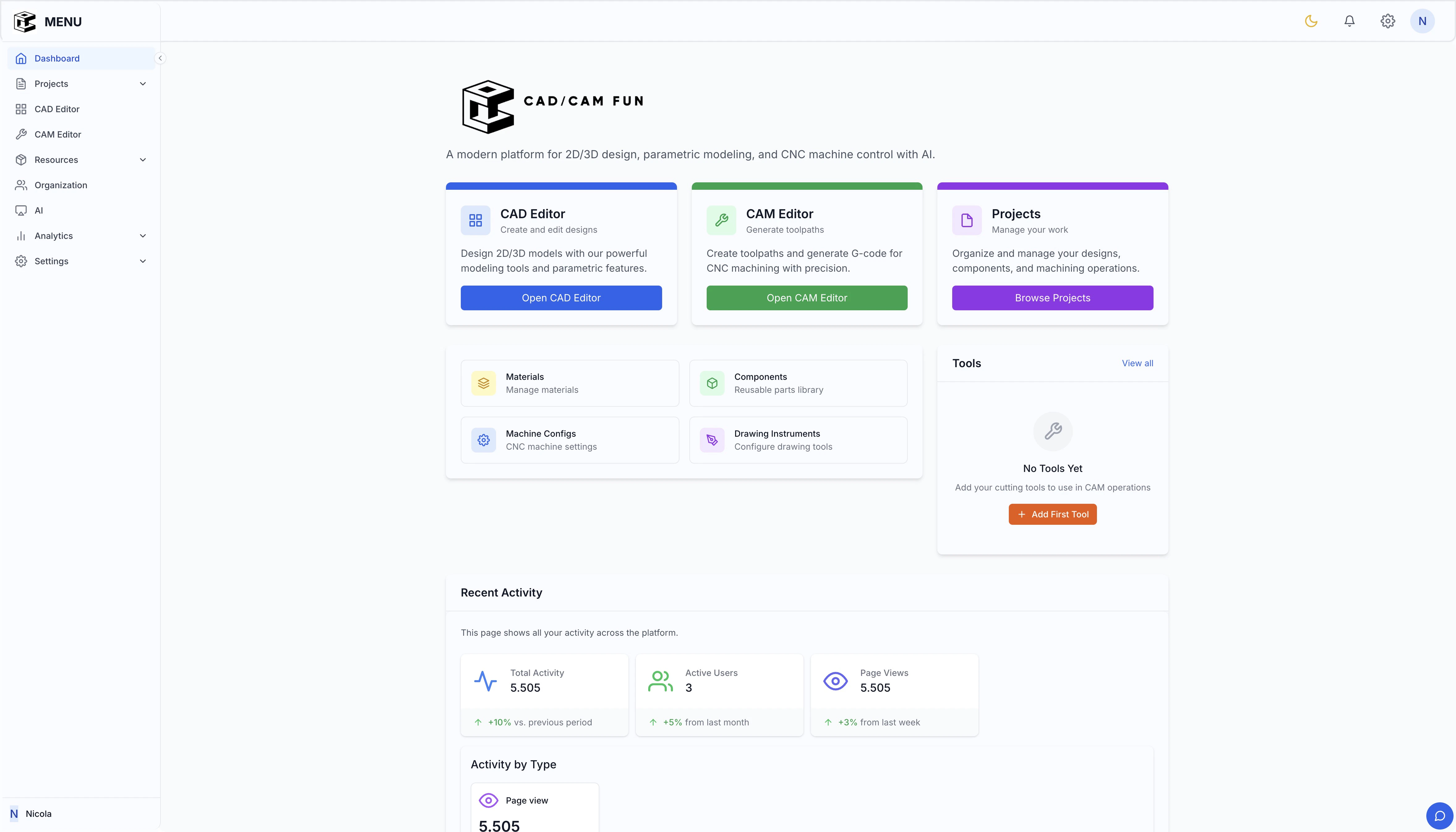 Main dashboard