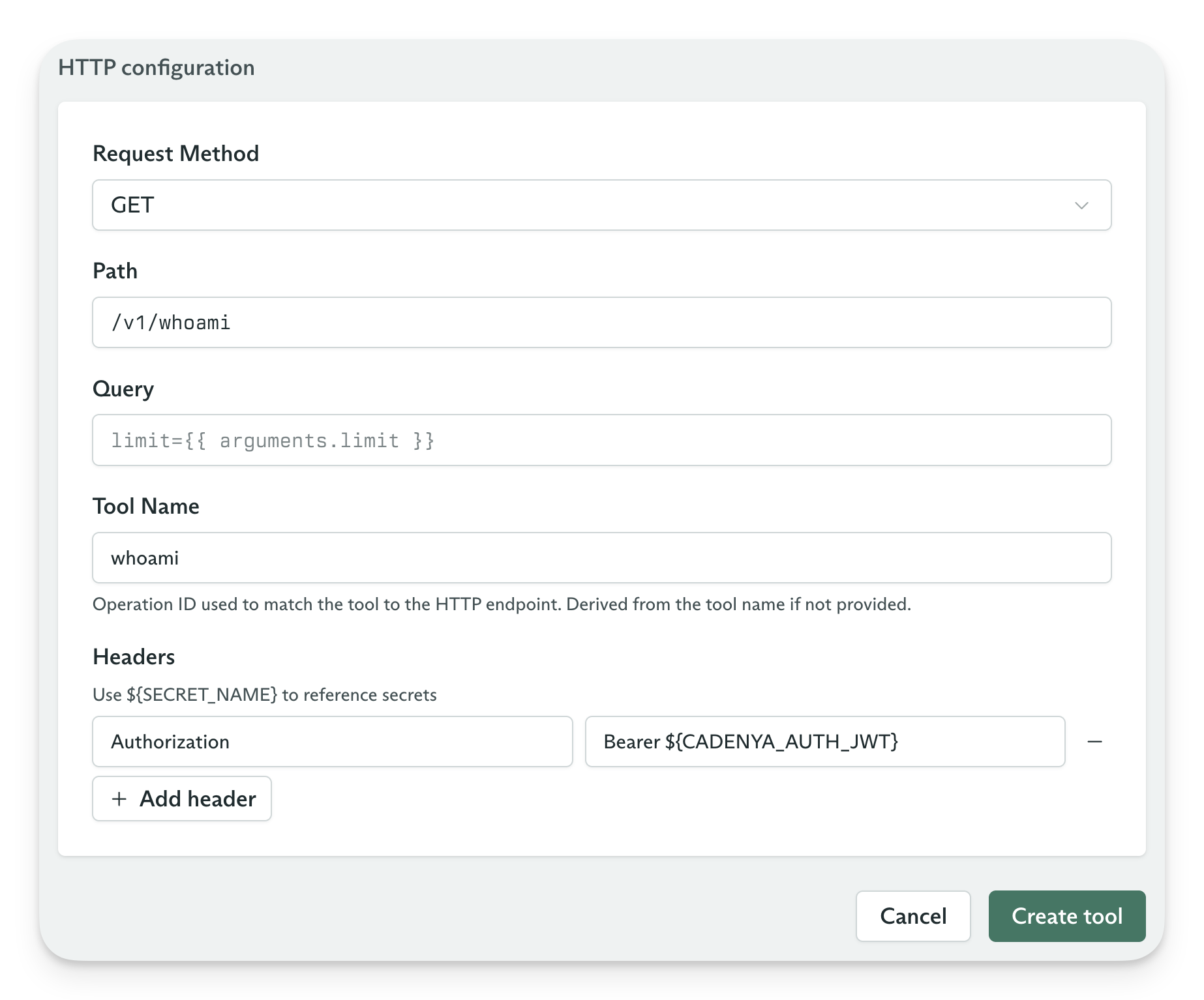 Create tool options