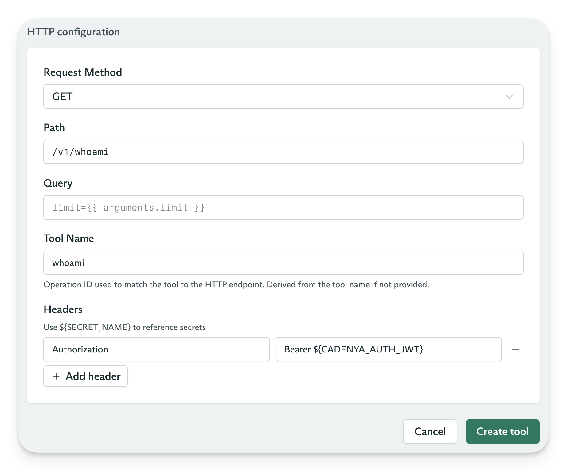 Create tool options
