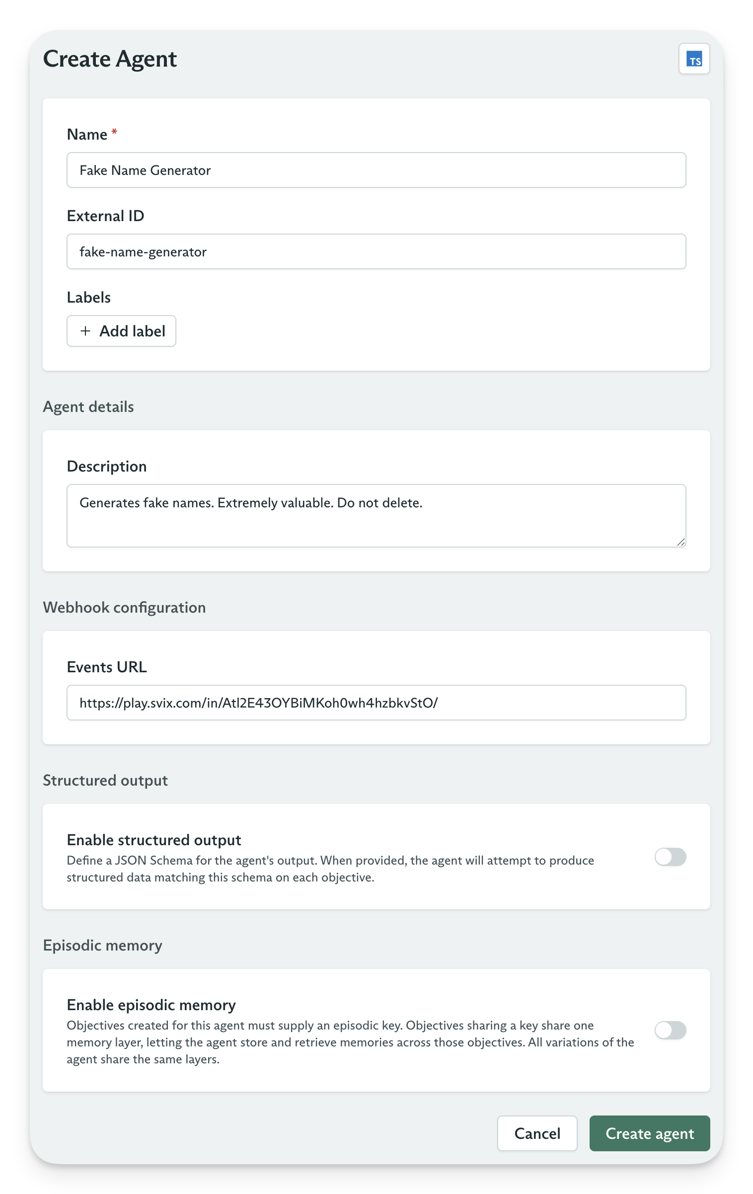 Create an agent form