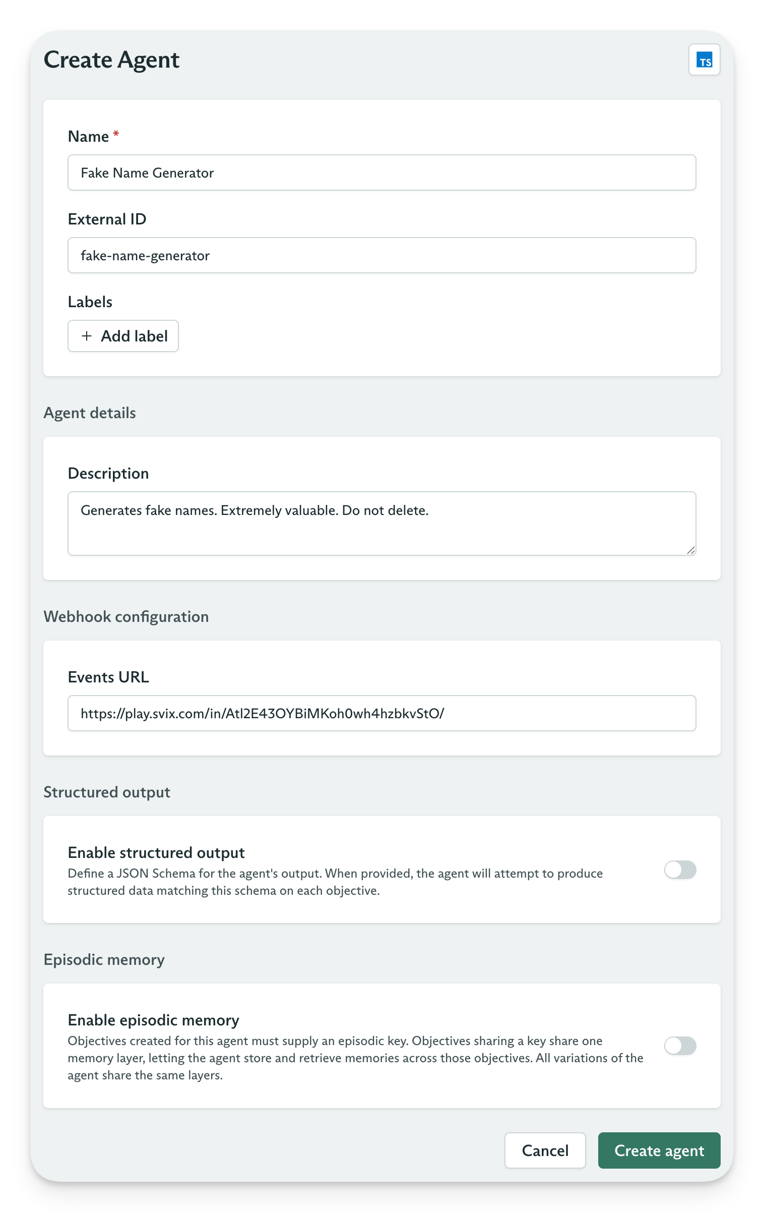 Create an agent form
