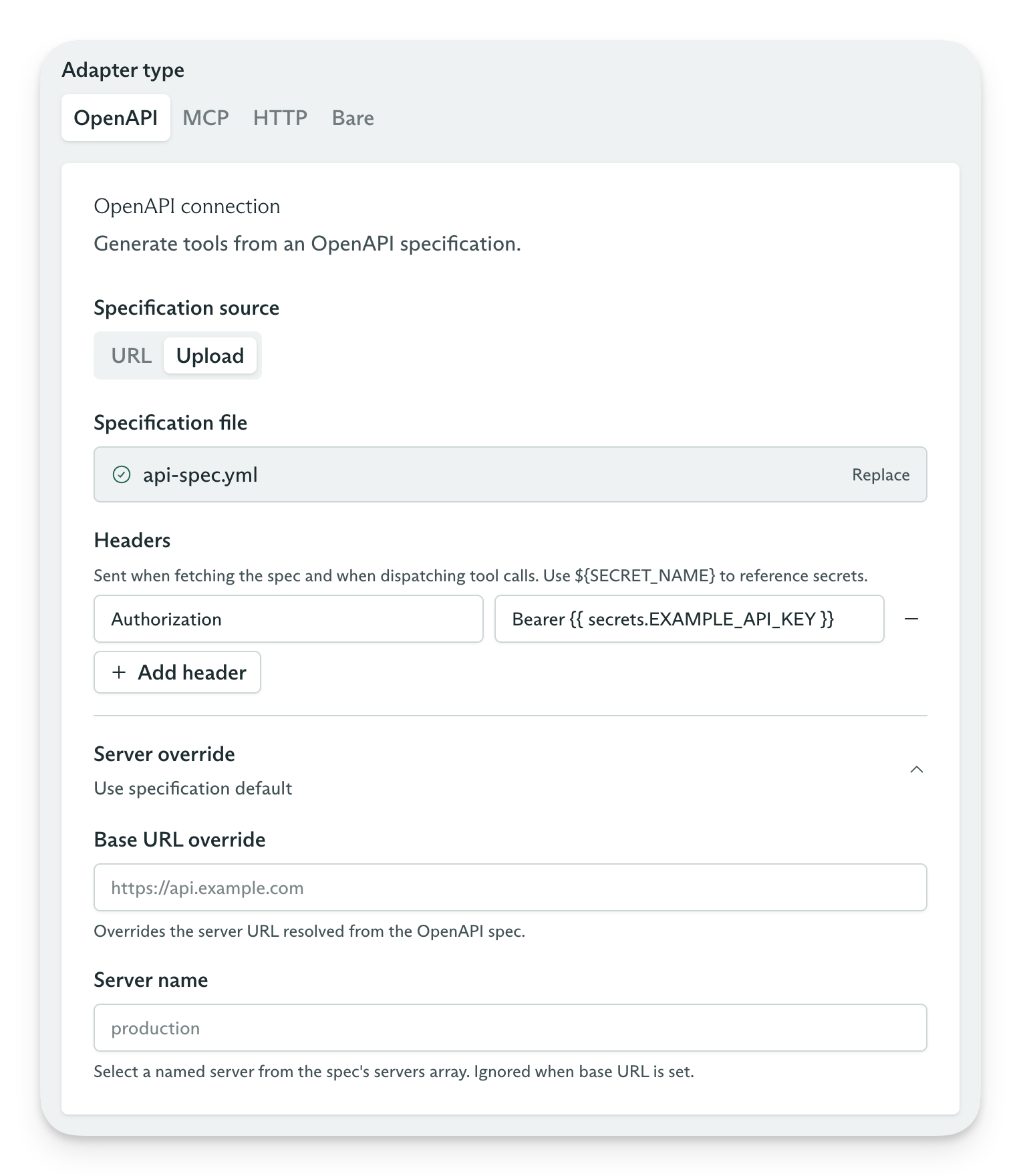 Creating a new Tool Set with an OpenAPI Spec