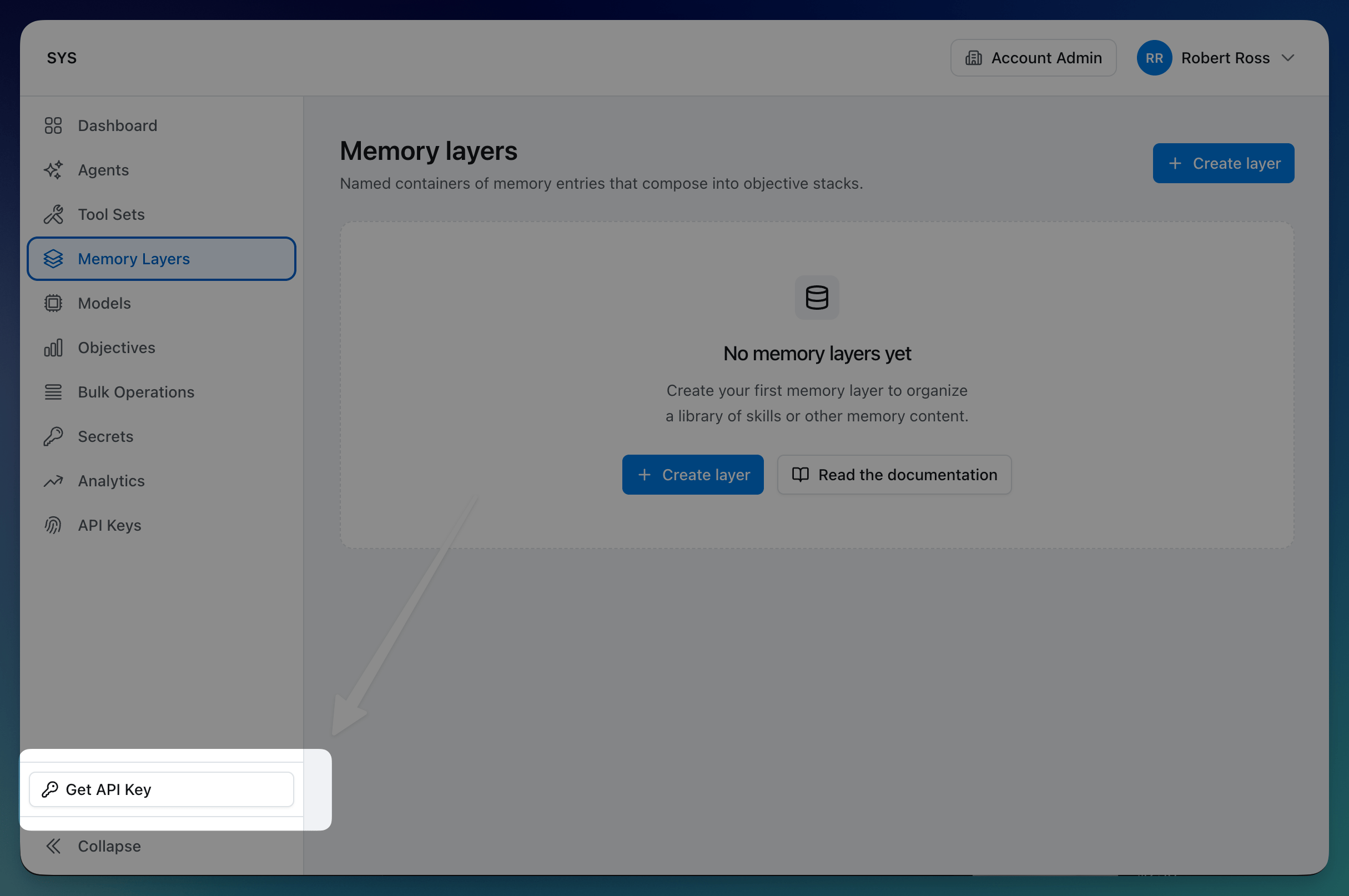 Account API Key in Dashboard