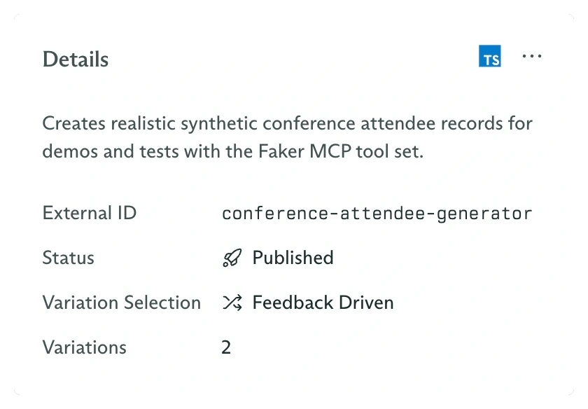 Published agent Details card showing Feedback Driven variation selection and two variations